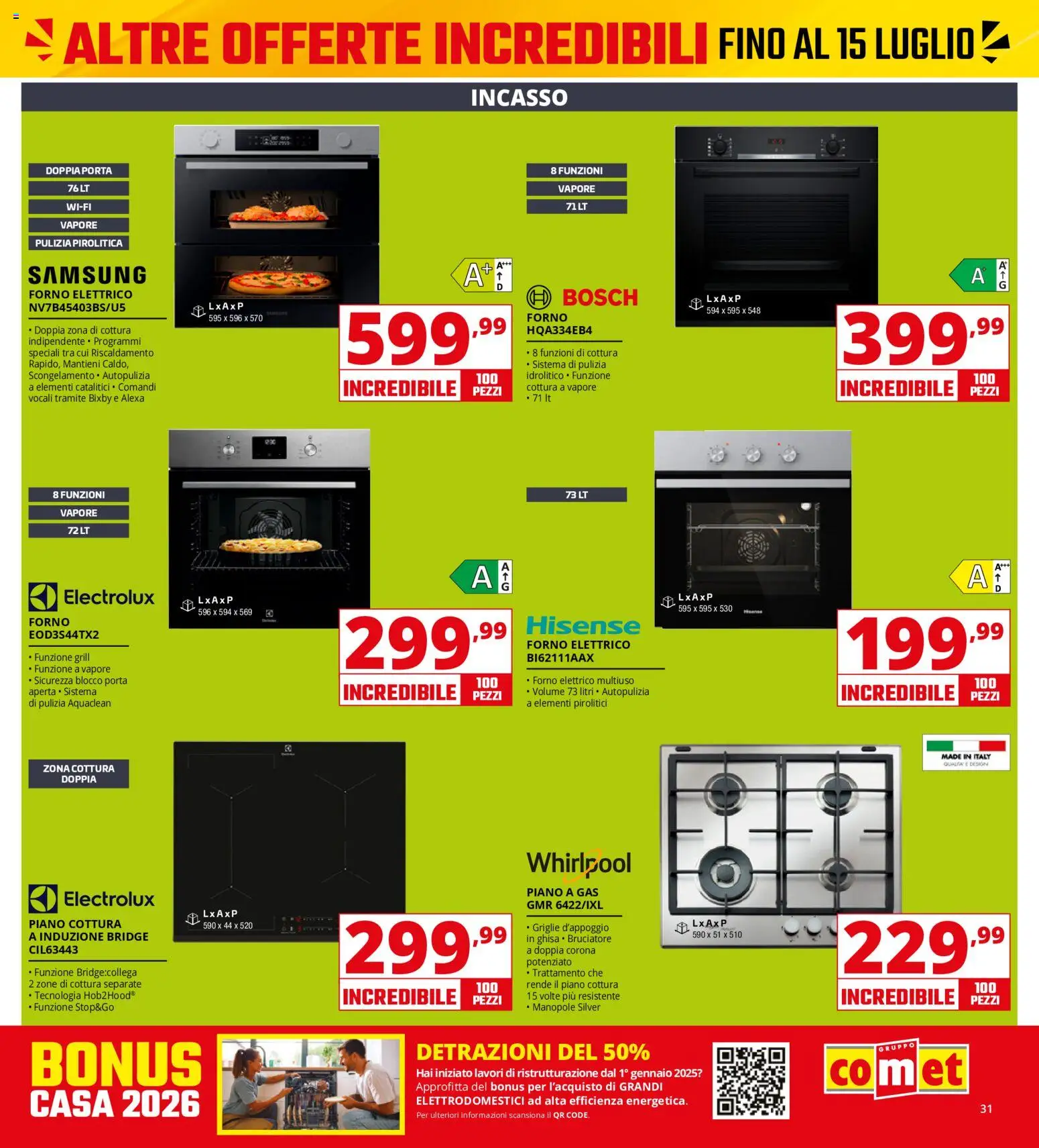 Volantino Comet del 13/07/2026 | Pagina: 31 | Prodotti: Piano cottura, Forno, Forno elettrico, Samsung