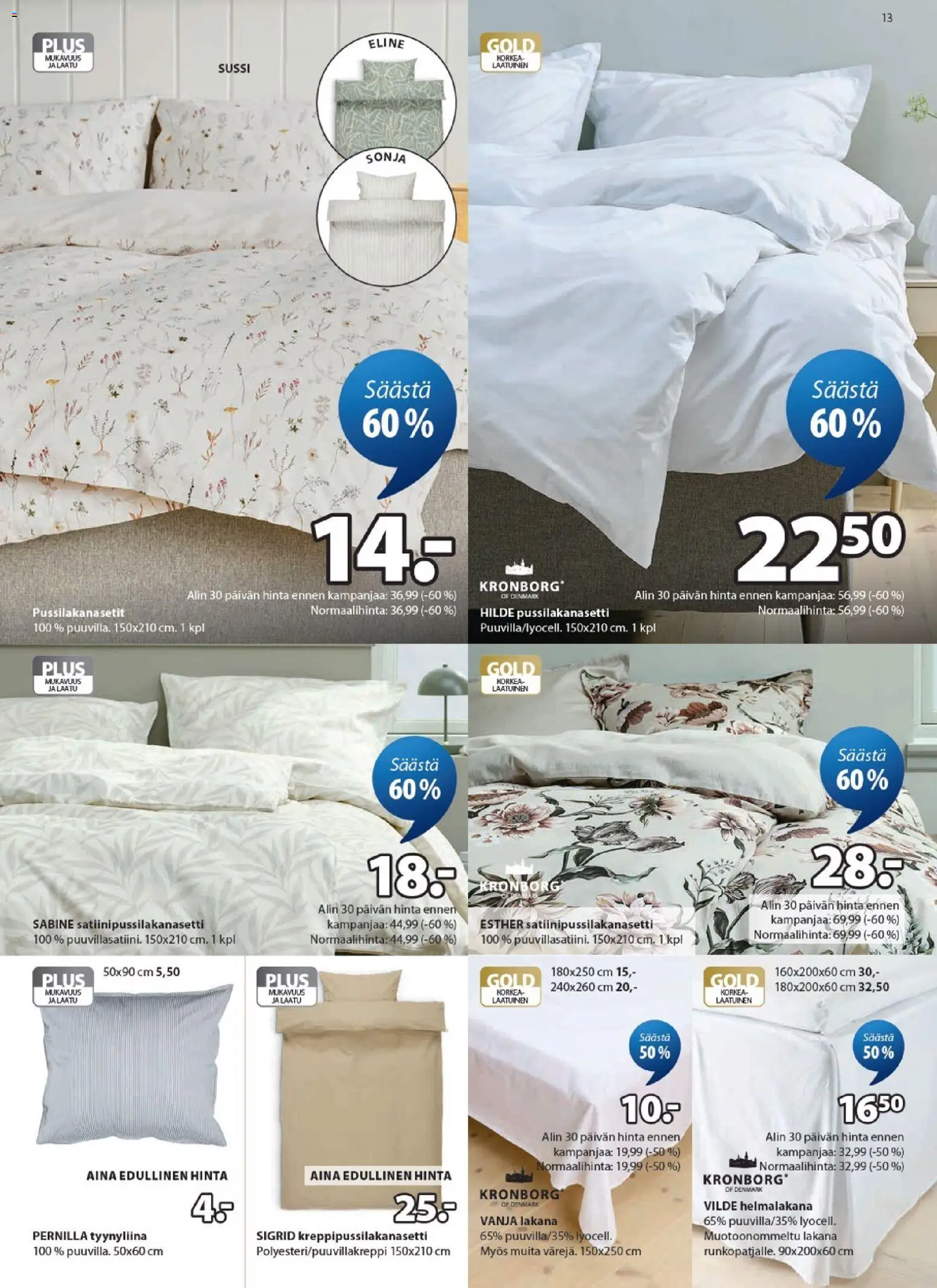 JYSK tarjoukset – voimassa 28.05.2026 alkaen | Sivu: 13 | Tuotteet: Pussilakanasetti, Lakana, Tyynyliina
