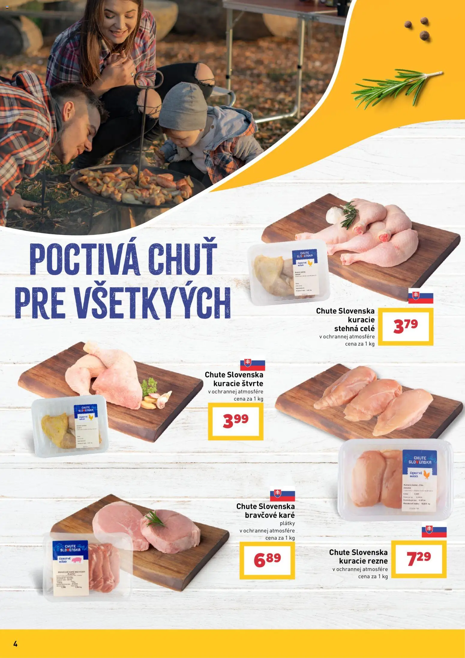 Nové Billa akcie – leták je platný od 12.08.2026 | Strana: 4 | Produkty: Kuracie rezne, Kuracie stehná, Kuracie štvrte, Bravčové karé