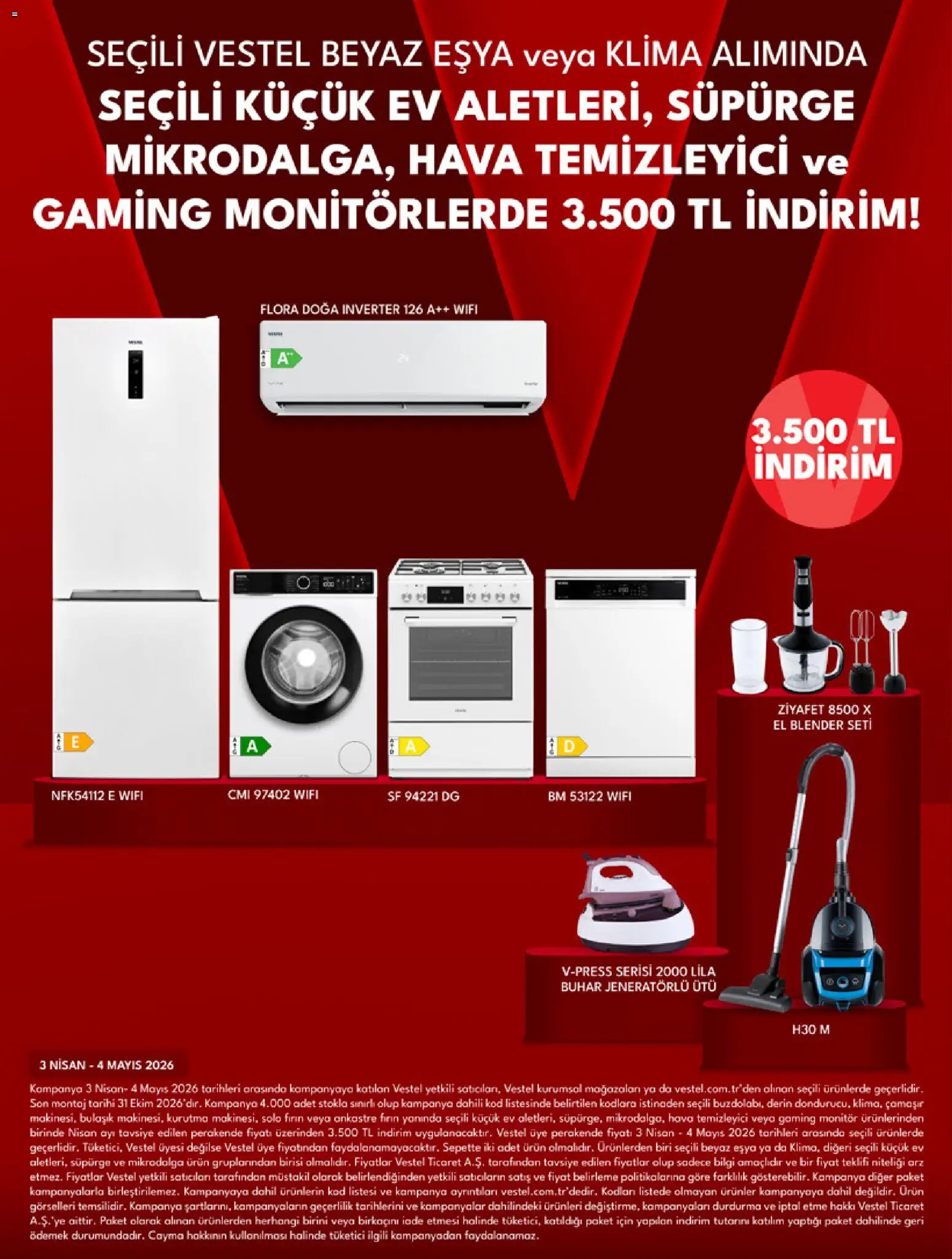 Vestel Katalog - 03.04.2026 tarihinden itibaren geçerlidir | Sayfa: 8 | Ürünler: Blender, Fırın, Klima, Ütü