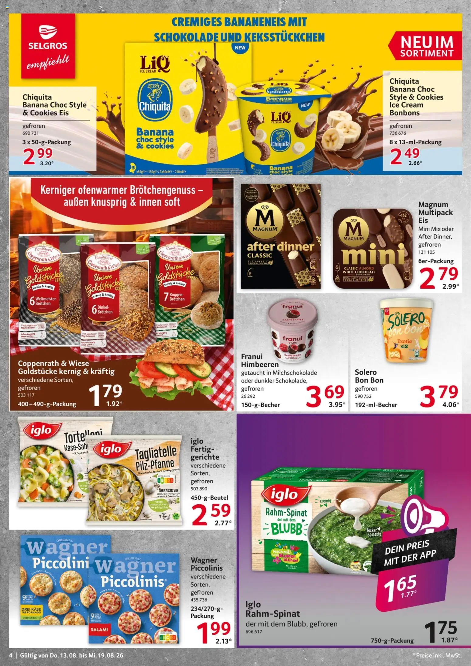Selgros Prospekt – gültig ab 13.08.2026 | Seite: 4 | Produkte: Käse, Schokolade, Blumen, Piccolinis