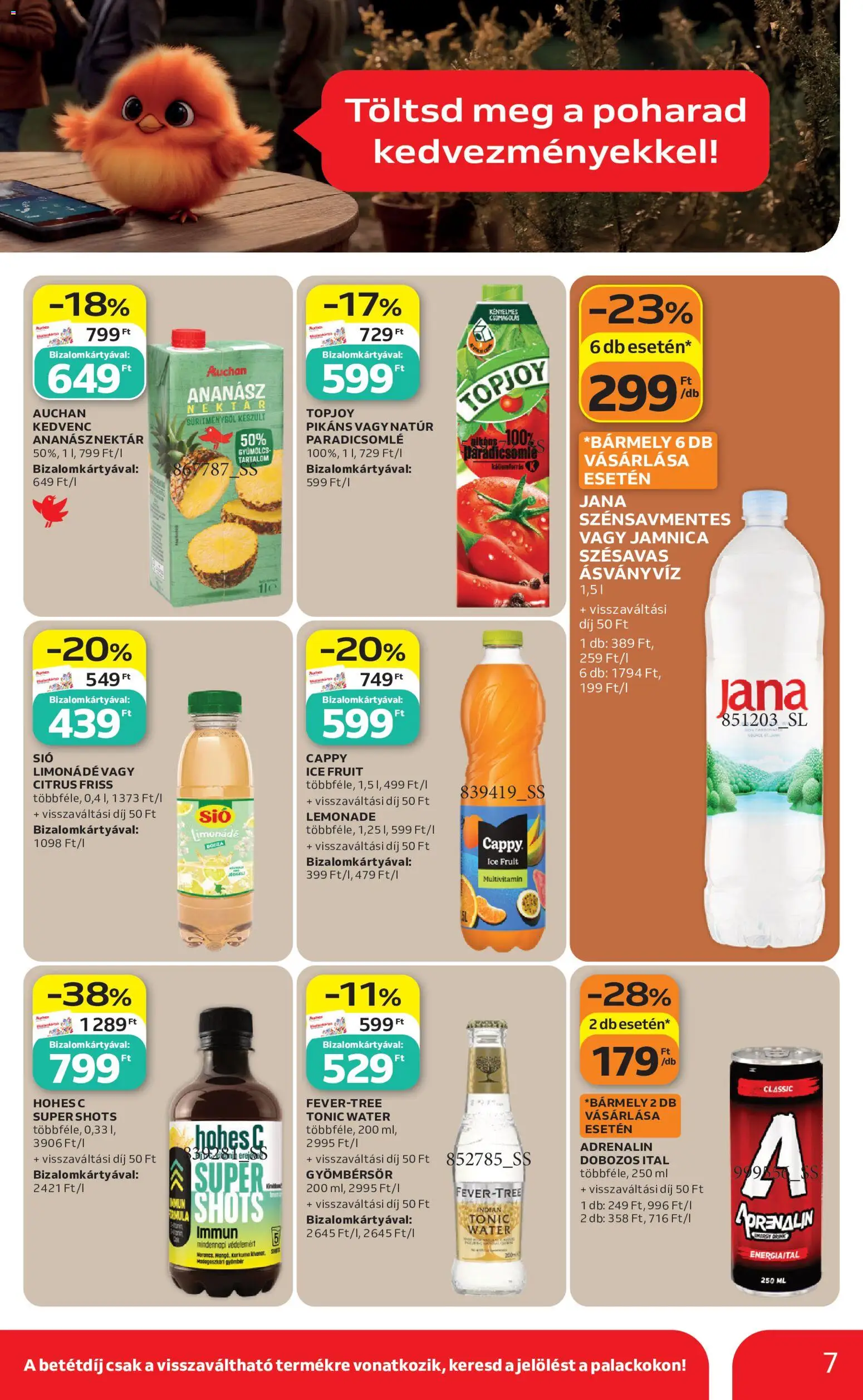 Auchan akciós ujság - amely érvényes a következő dátumtól: 18.06.2026 | Oldal: 7 | Termékek: Gyömbér, Hohes c, Paradicsomlé, Limonádé