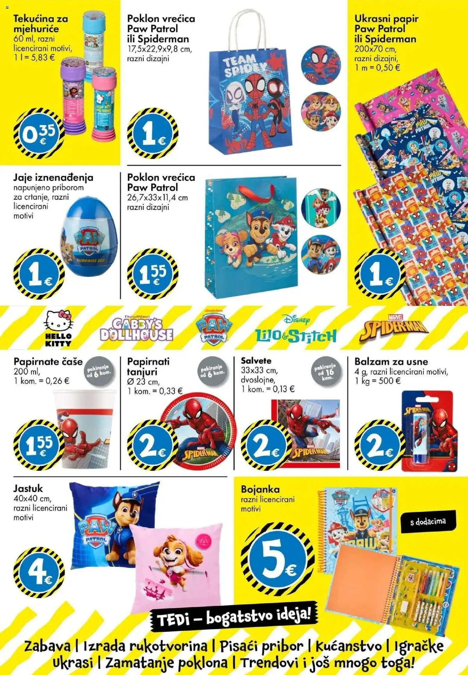 TEDi Katalog novi od 21.08.2026 na listanje > letak digitalni | Stranica: 6 | Proizvodi: Jastuk, Salvete, Spiderman, Igračke