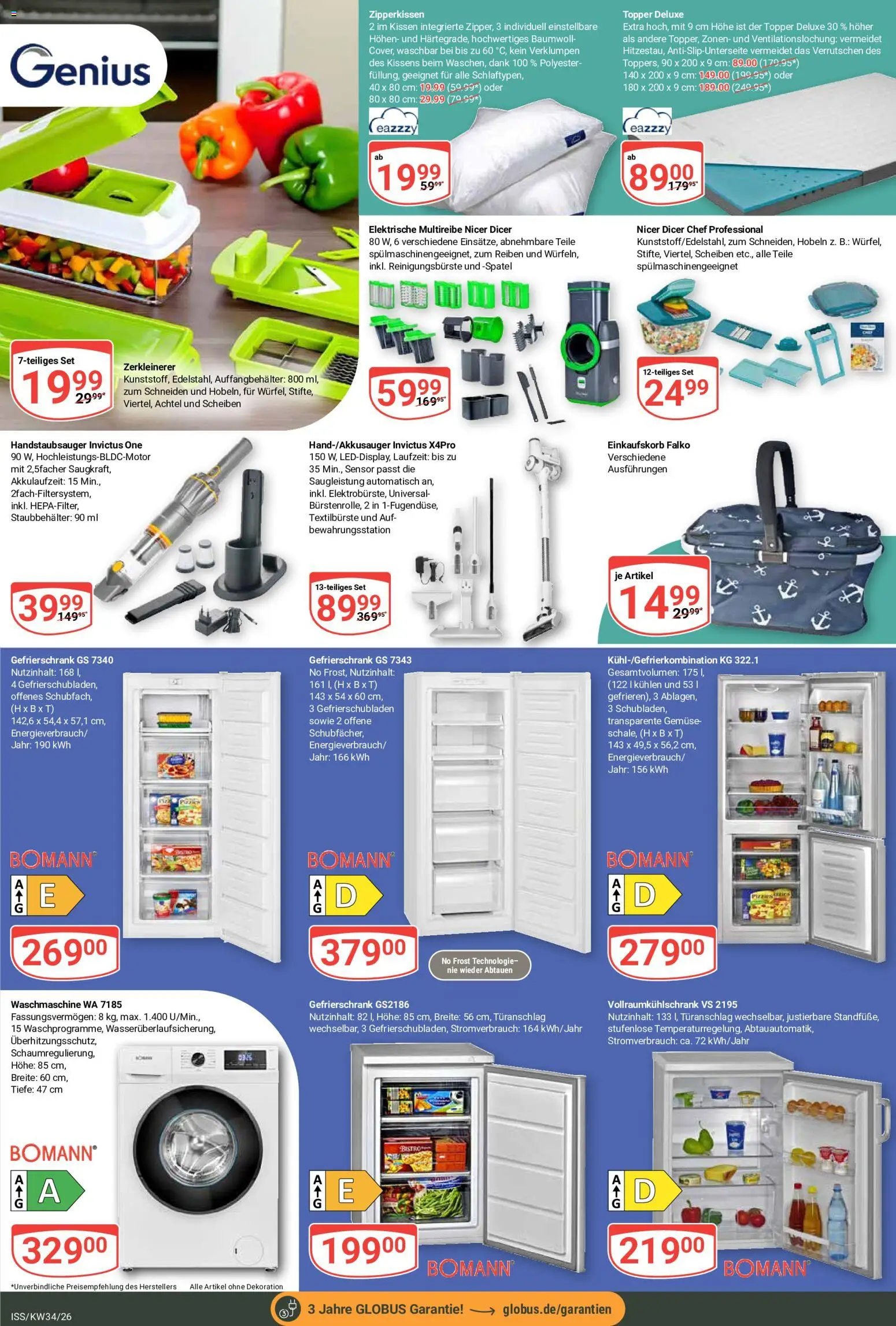 Globus Prospekt – gültig ab 17.08.2026 | Seite: 24 | Produkte: Gefrierschrank, Kissen, Topper, Waschmaschine