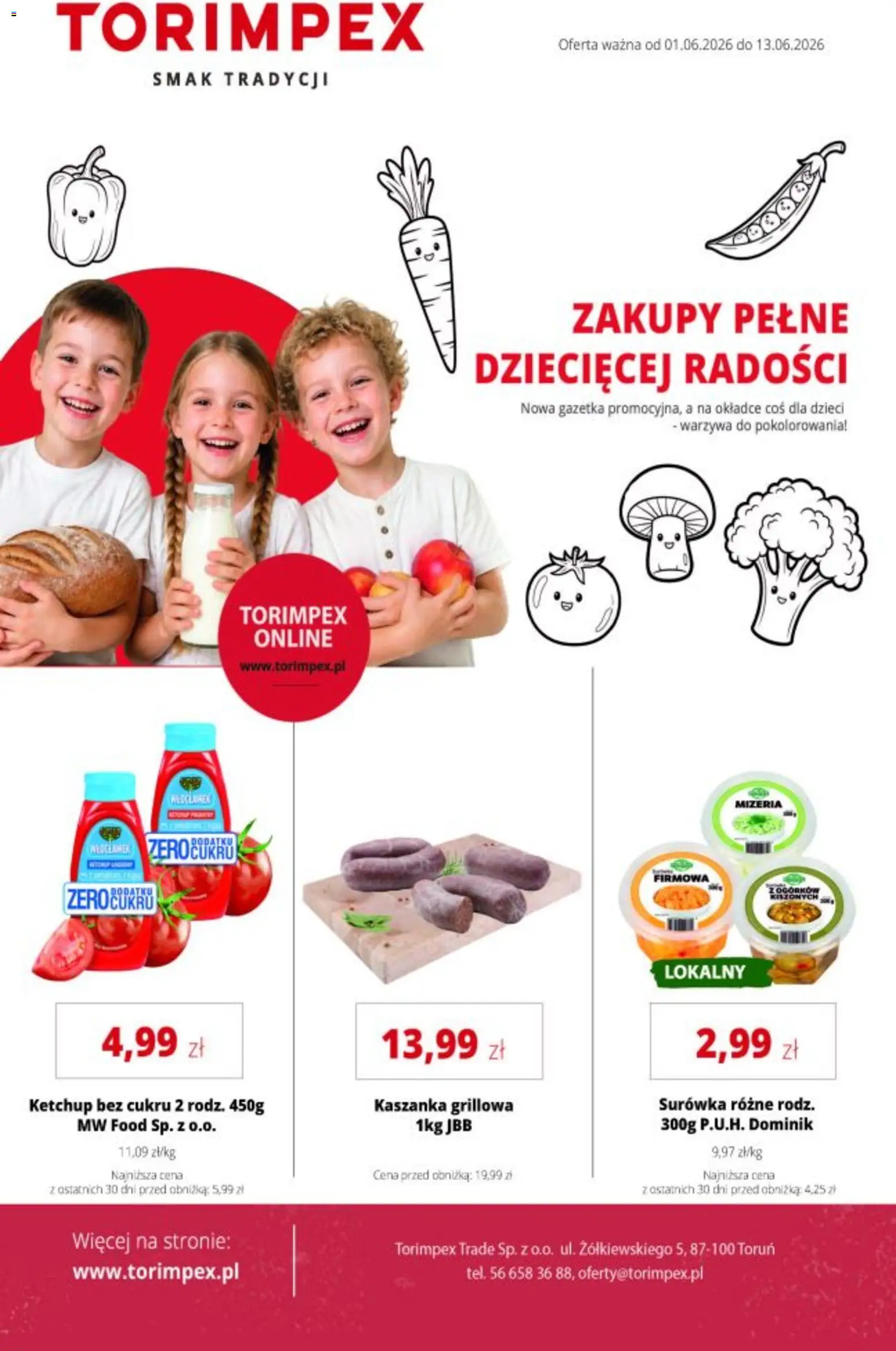 Torimpex gazetka od 01.06.2026 | Strona: 1 | Produkty: Ketchup, Ketchup bez cukru, Kaszanka, Warzywa