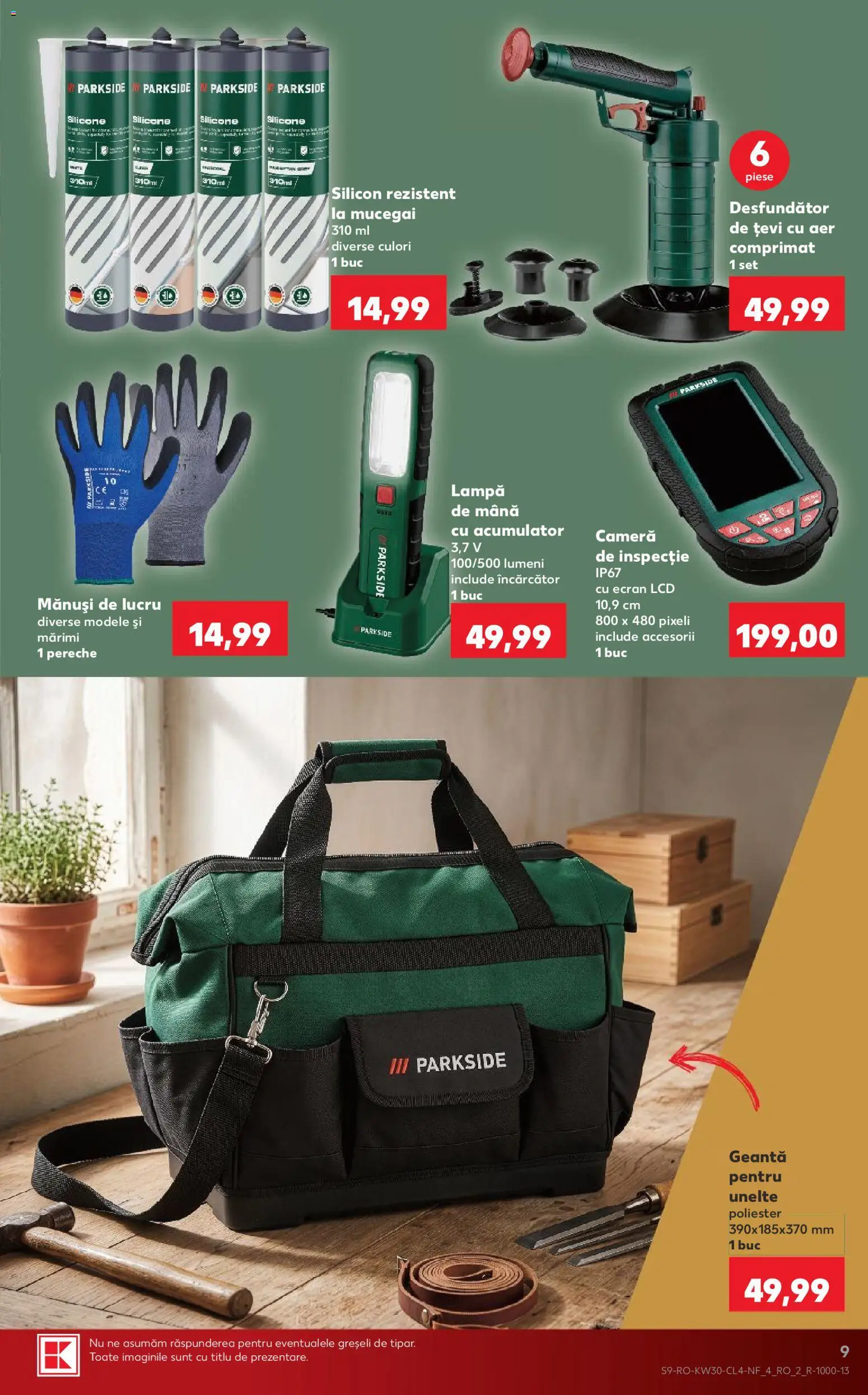 Noul catalog Kaufland – valabil de la 22.07.2026 | Pagină: 9 | Produse: Mănuși, Încărcător, Geantă pentru unelte, Lampă