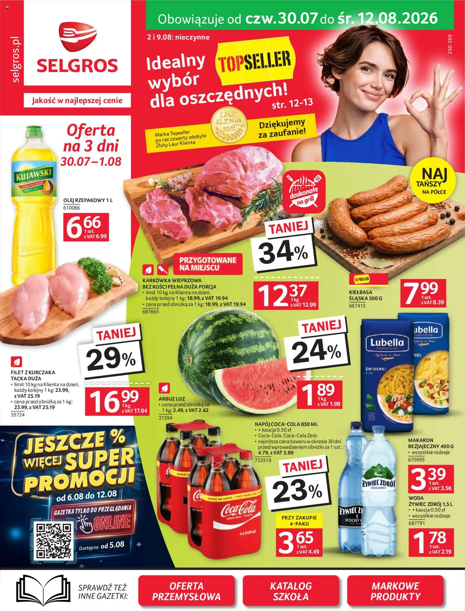 Selgros cash&carry gazetka od 30.07.2026 | Strona: 1 | Produkty: Kiełbasa, Arbuz, Olej rzepakowy, Karkówka