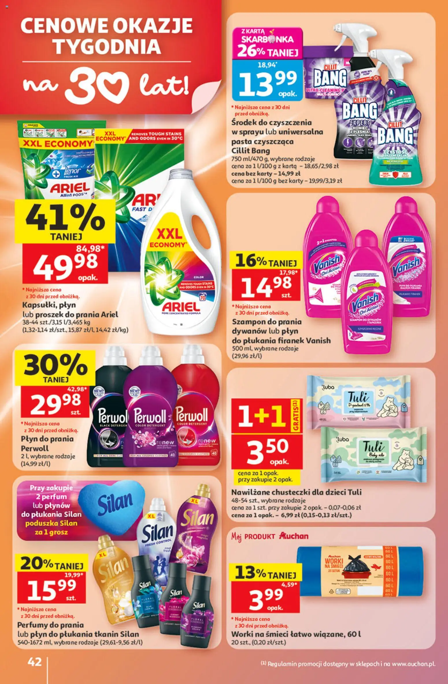 Auchan gazetka - 30 Lat Hipermarket od 21.05.2026 | Strona: 42 | Produkty: Karta, Poduszka, Ariel, Szampon