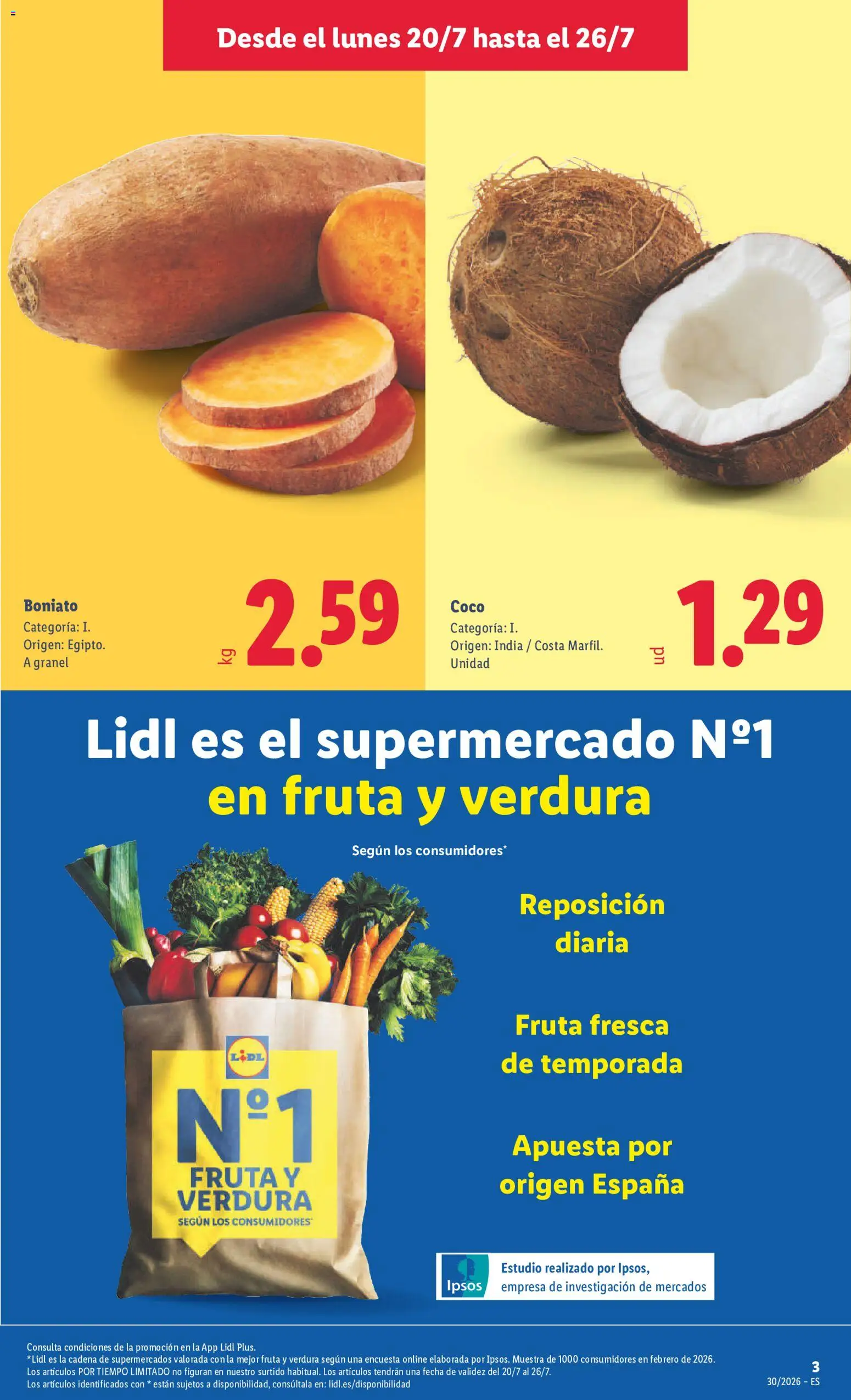 Lidl folleto │ válido desde el 20/07/2026 | Página: 3 | Productos: Fruta, Coco, Boniato