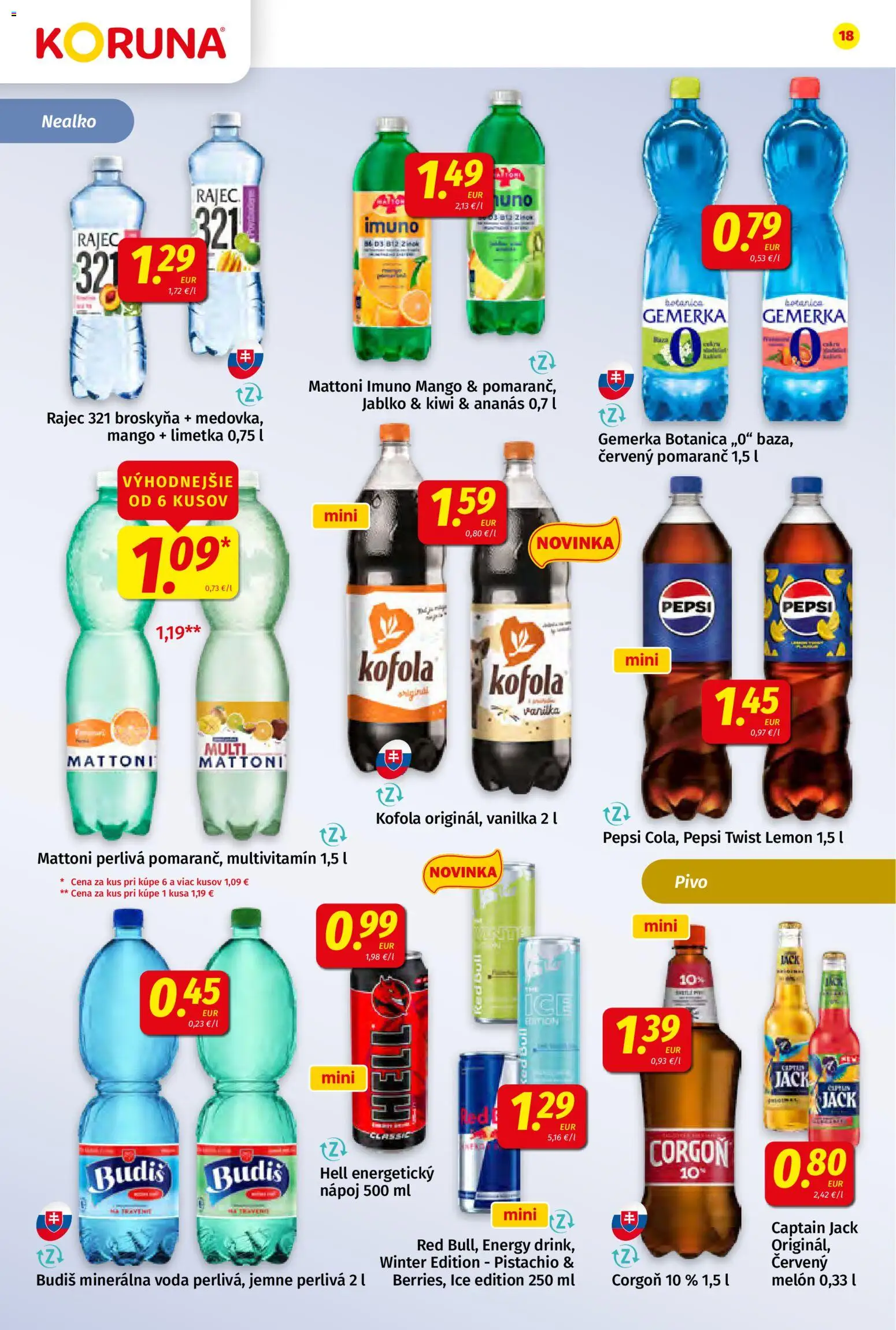 Nové Koruna akcie – leták je platný od 09.10.2026 | Strana: 18 | Produkty: Multivitamín, Voda, Minerálna voda, Gemerka