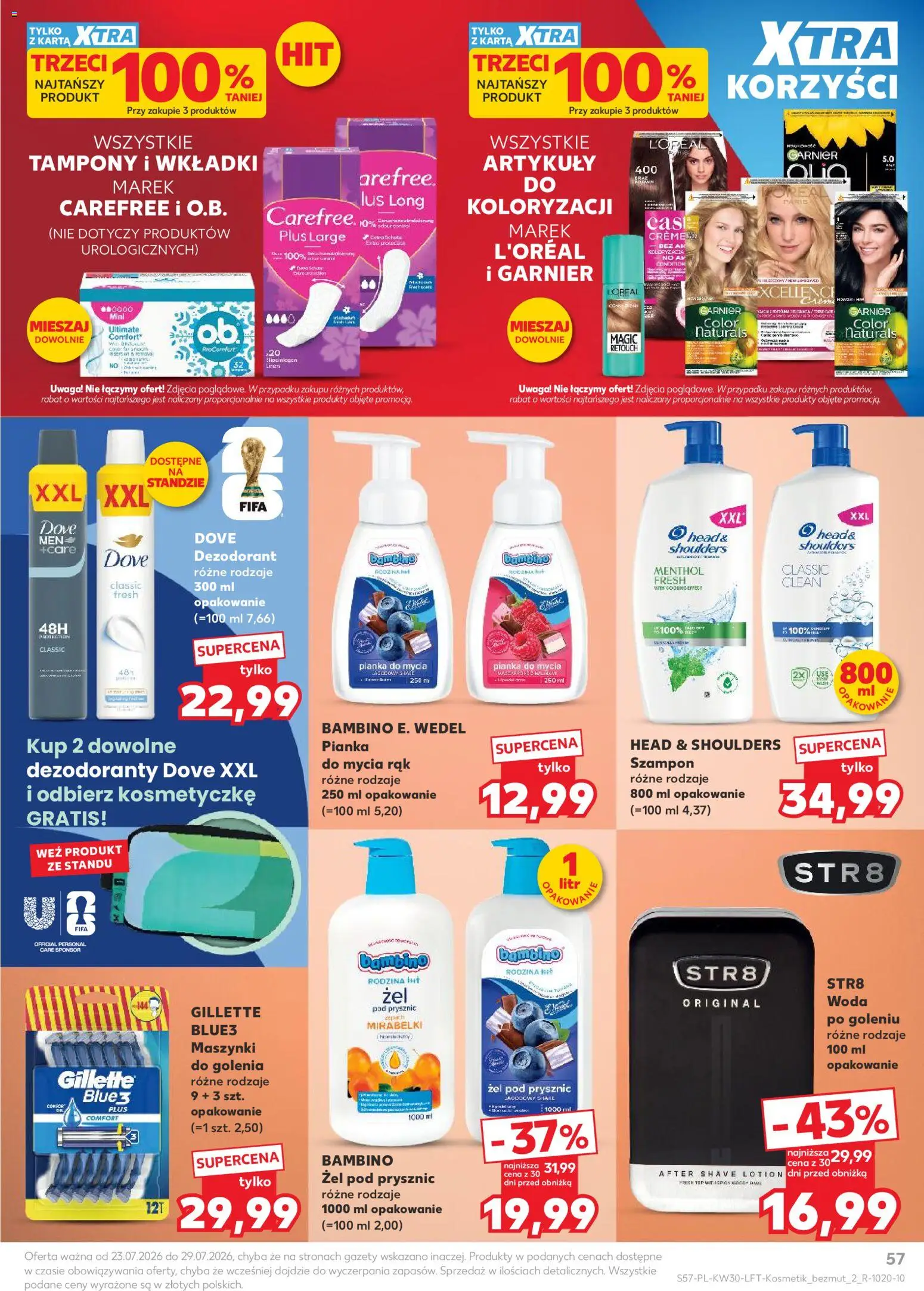 Kaufland gazetka od 23.07.2026 | Strona: 57 | Produkty: Tampony, Prysznic, Maszynki do golenia, Woda