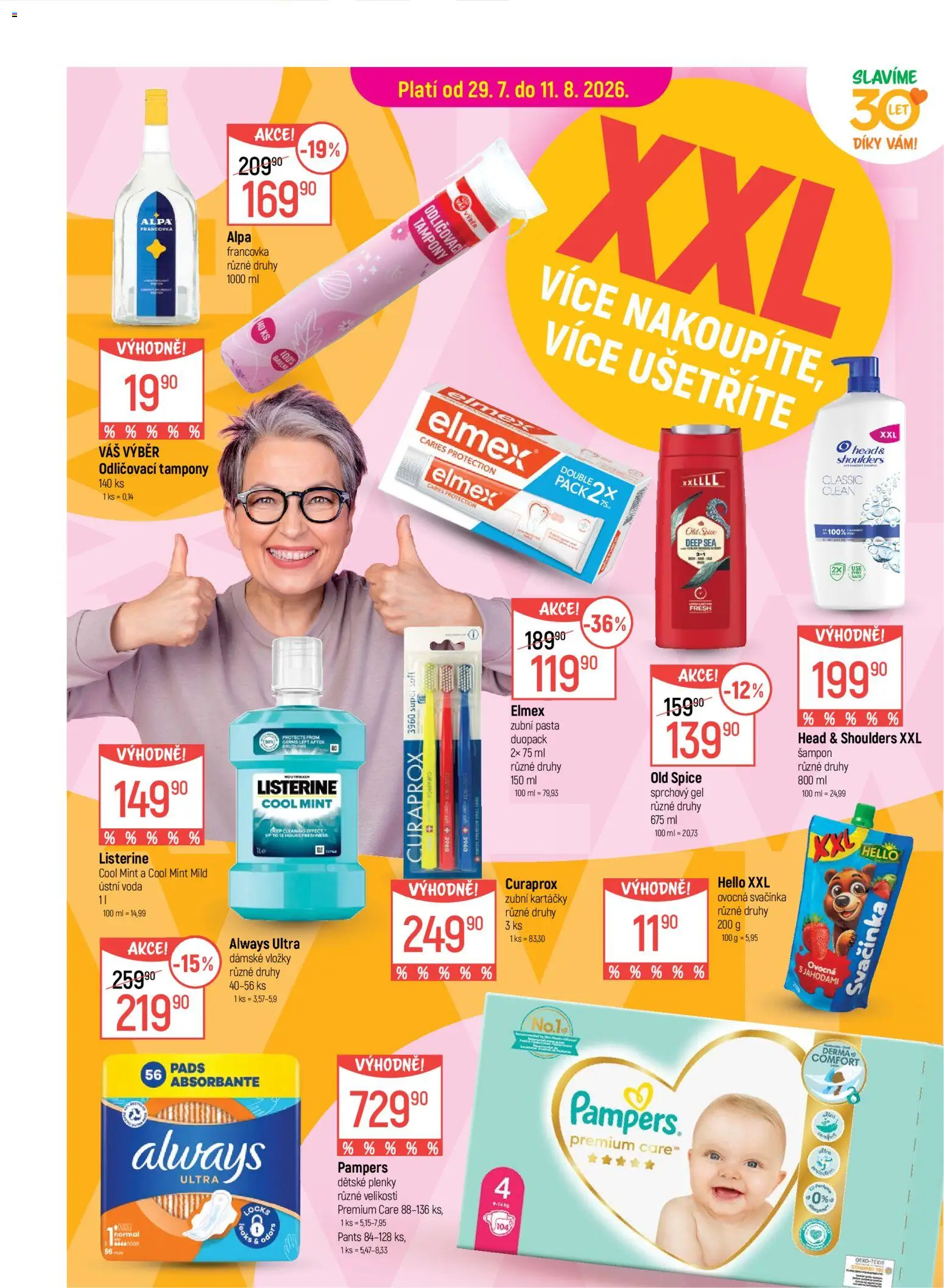 Globus leták -  XXL od 29.07.2026 | Strana: 4 | Produkty: Sprchový gel, Voda, Listerine, Šampon