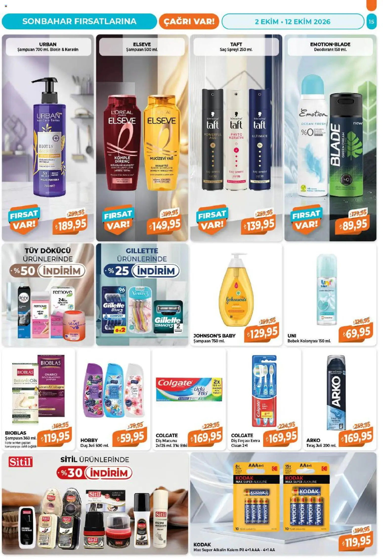 Çağrı Market - Güncel Katalog - 02 Ekim 2026 tarihinden itibaren geçerlidir | Sayfa: 15 | Ürünler: Duş, Duş jeli, Diş fırçası, Yağ