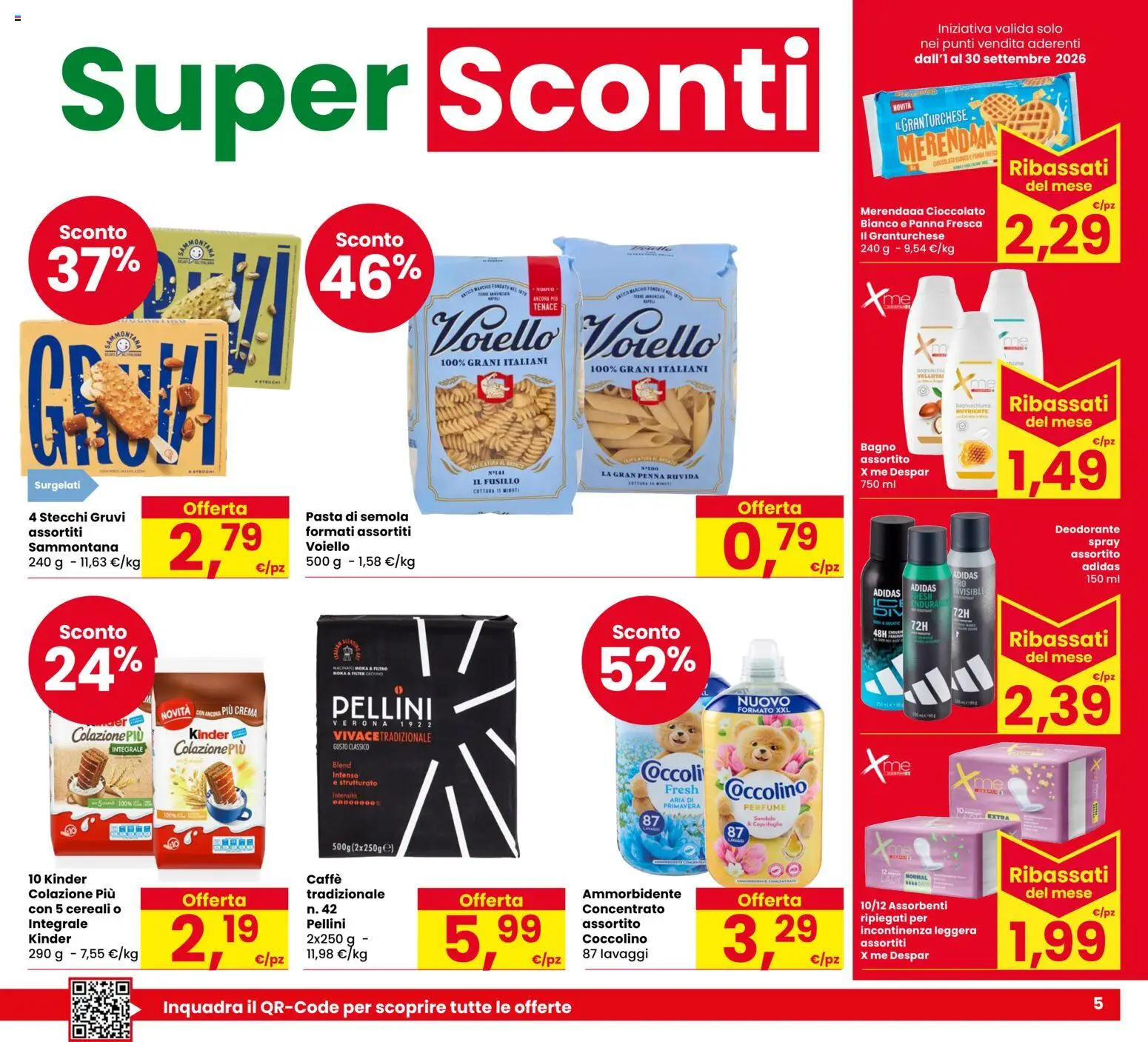 Volantino Eurospar del 17/09/2026 | Pagina: 5 | Prodotti: Cioccolato, Deodorante, Ammorbidente, Pellini