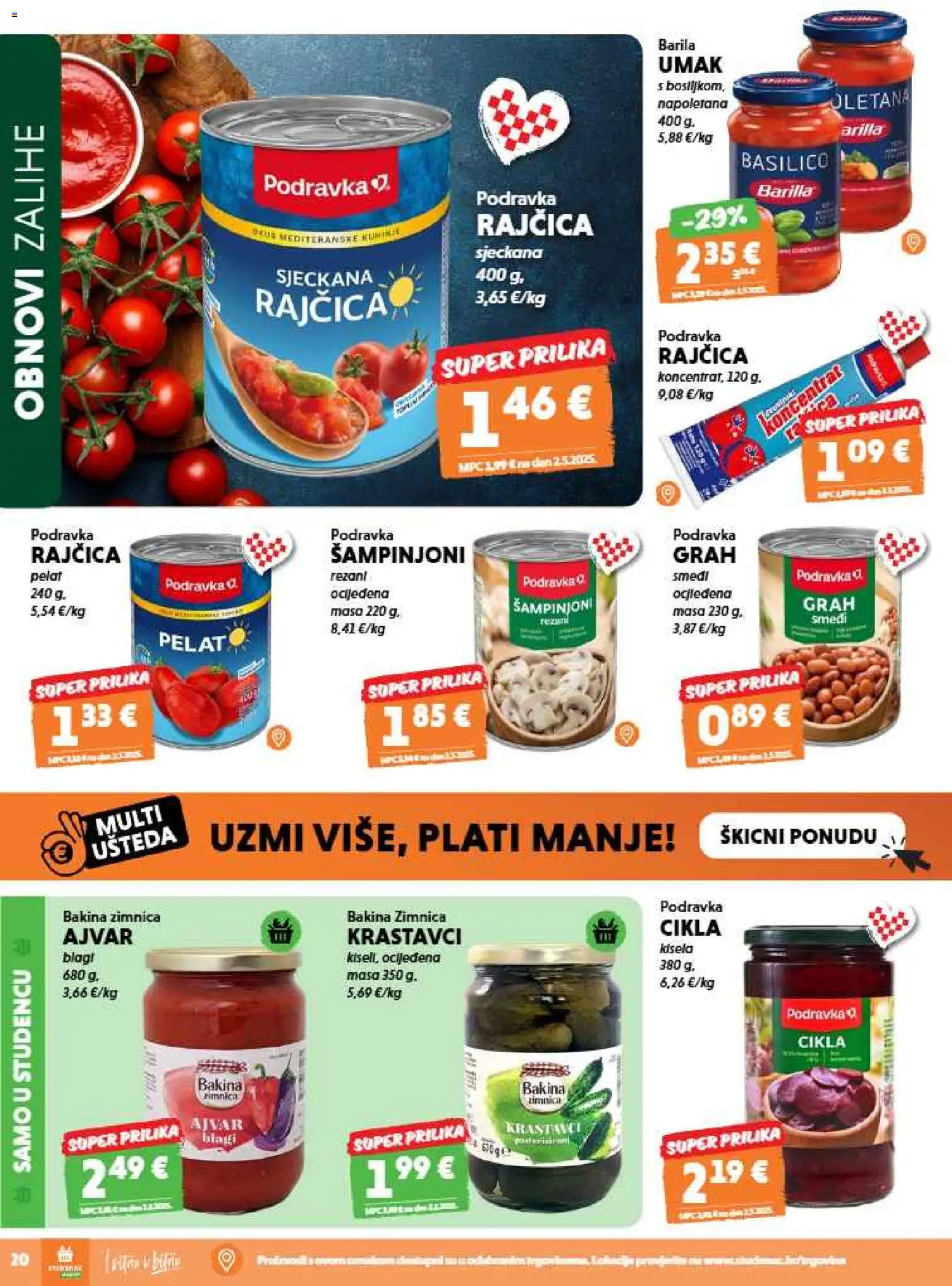Studenac katalog | vrijedi od 26.08.2026 | Stranica: 20 | Proizvodi: Grah, Podravka, Krastavci, Rajčica