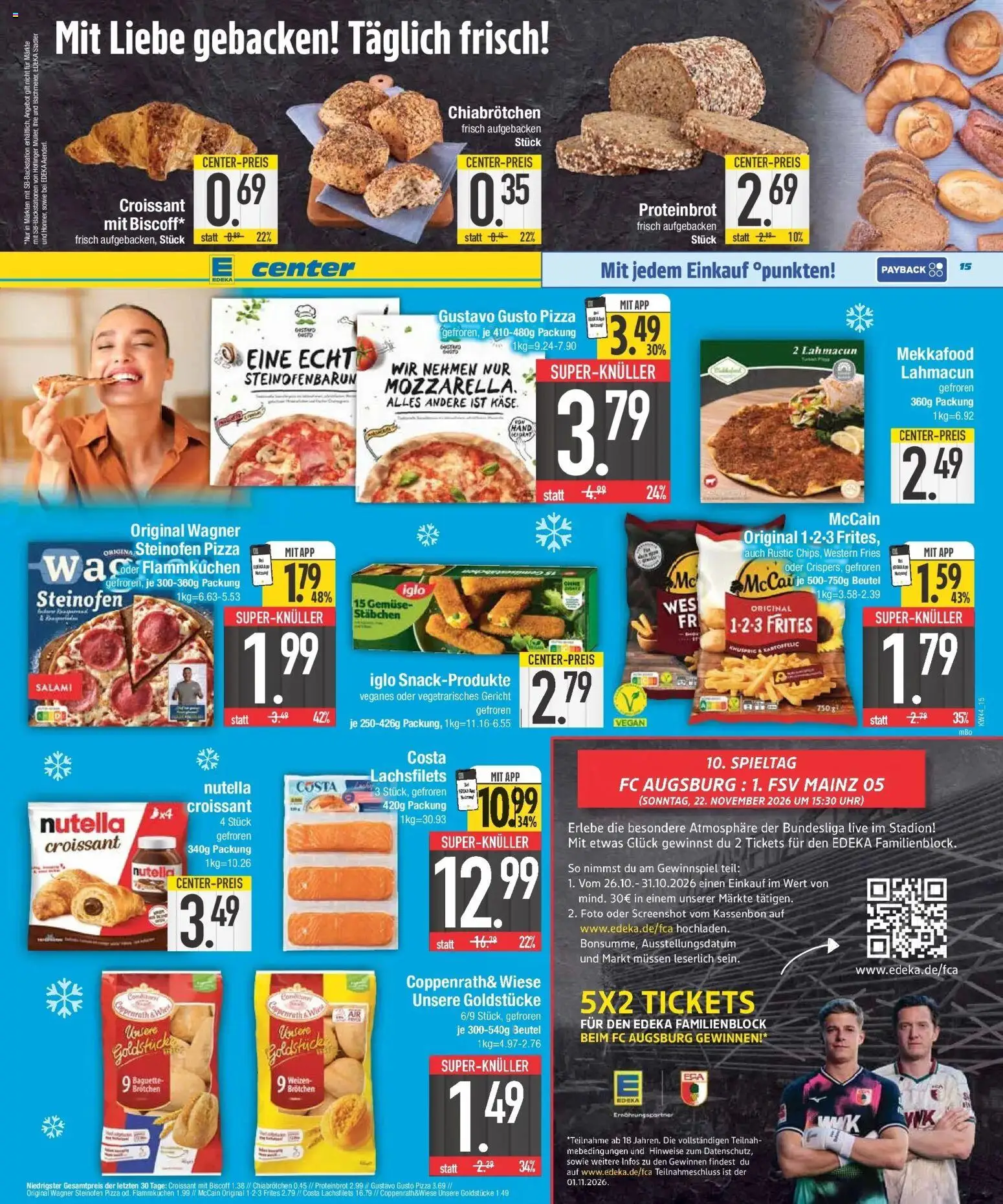 E center Prospekt München (ab 26.10.2026) zum Blättern | Seite: 15 | Produkte: Gustavo gusto, Baguette, McCain, Croissant