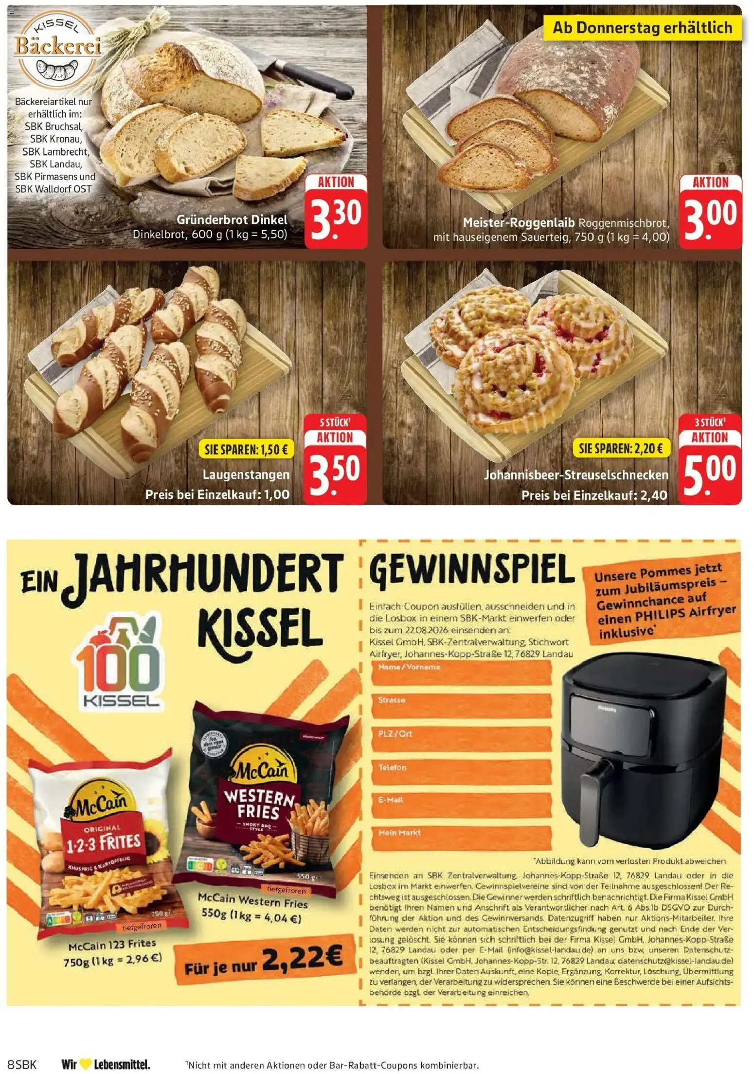 Edeka Prospekt Bruchsal (ab 10.08.2026) » Angebote Online | Seite: 8 | Produkte: Bäckerei, Pommes, McCain 123 Frites, Telefon