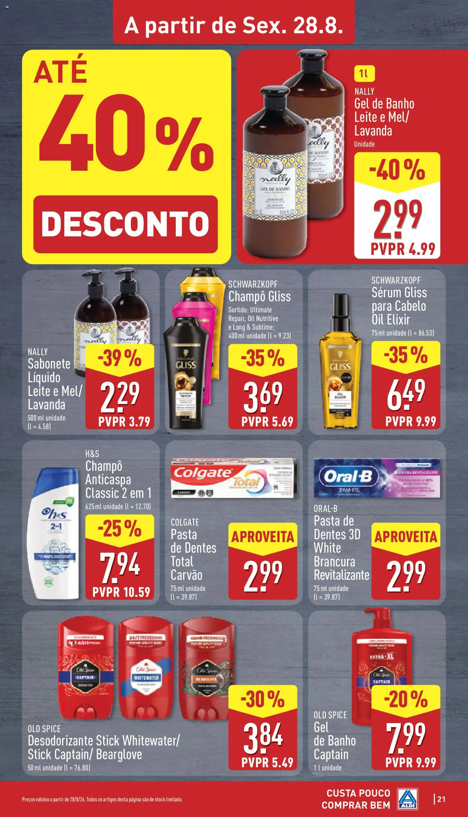Aldi folheto │ válido de 24/08/2026 | Página: 21 | Produtos: Champô anticaspa, Shampoo, Desodorizante, Sabonete