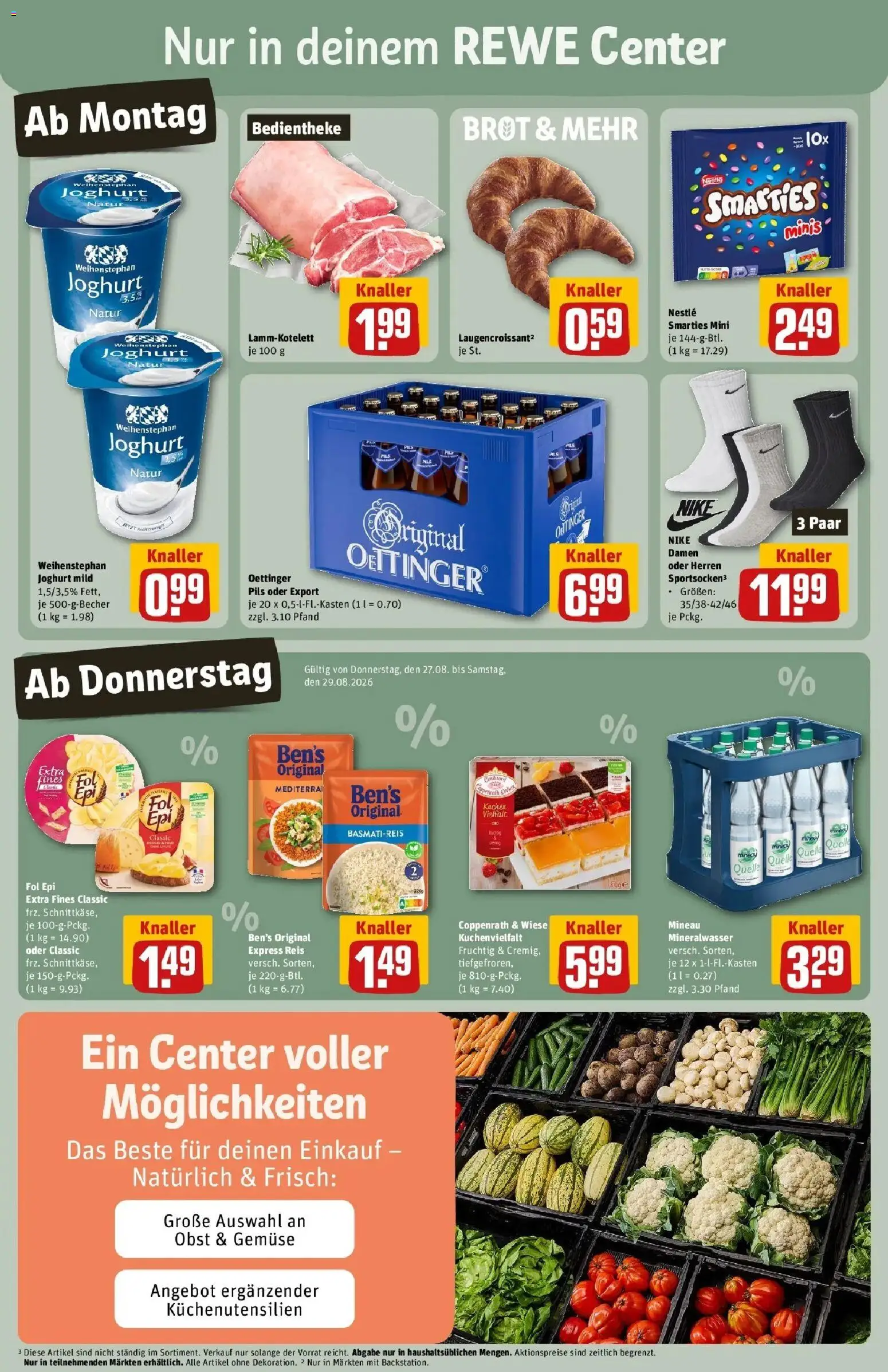 REWE Prospekt ab 24.08.2026 zum Blättern » Angebote | Seite: 3 | Produkte: Smarties, Mineralwasser, Brot, Kuchen
