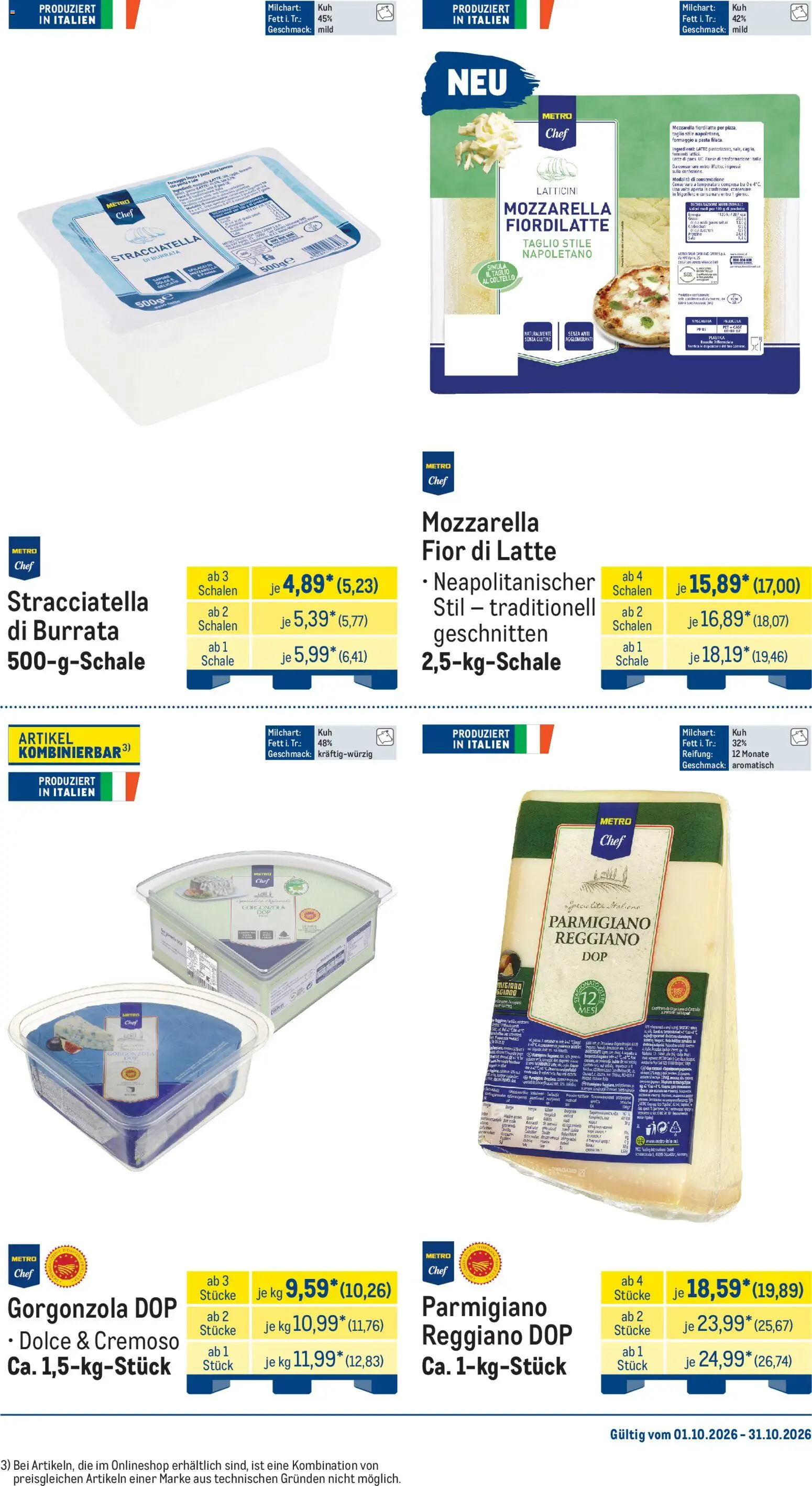 Metro Monats-Menü – gültig ab 01.10.2026 | Seite: 13 | Produkte: Mozzarella, Burrata, Pasta