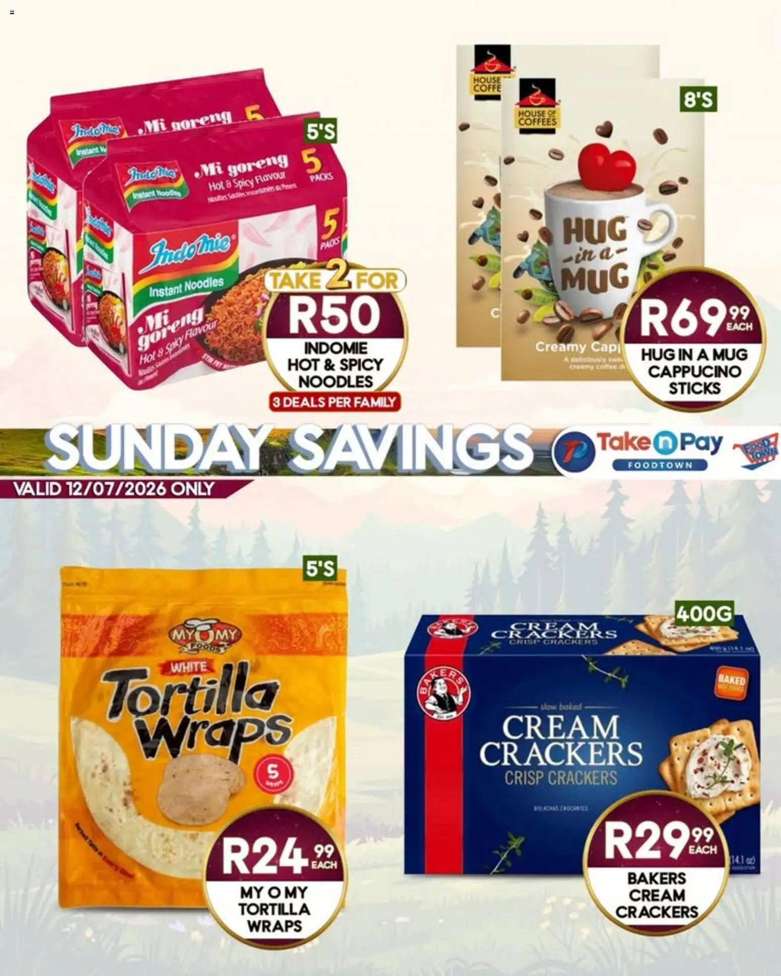 New Take n Pay catalogue – valid from 12/07/2026 | Page: 3 | Products: Coffee, Mug, Noodles, Cream