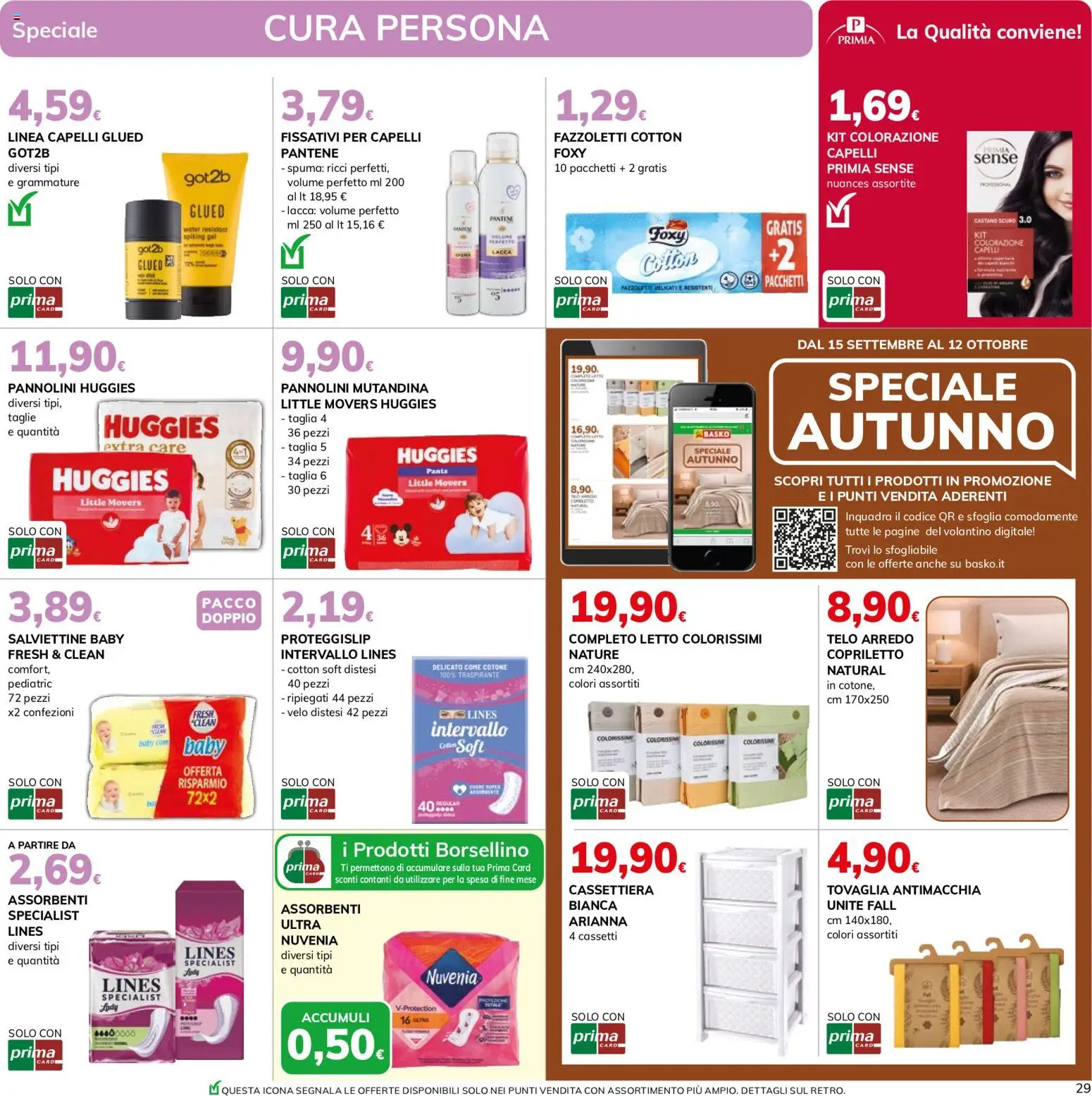 Volantino Basko del 15/09/2026 | Pagina: 29 | Prodotti: Fazzoletti, Assorbenti, Letto, Copriletto