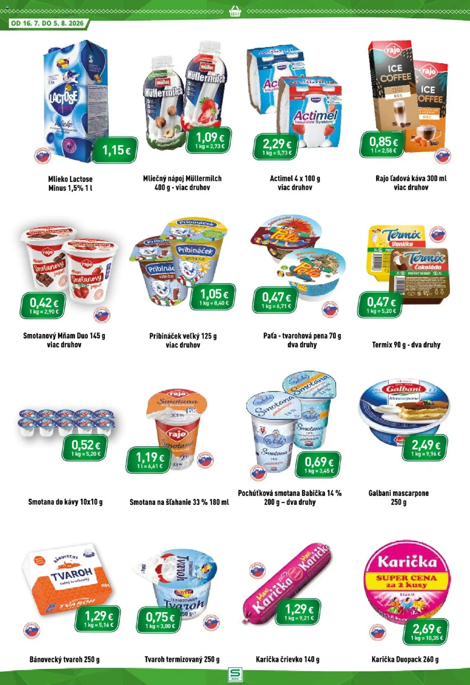 Nové Sintra akcie – leták je platný od 16.07.2026 | Strana: 6 | Produkty: Mlieko, Termix, Mascarpone, Actimel