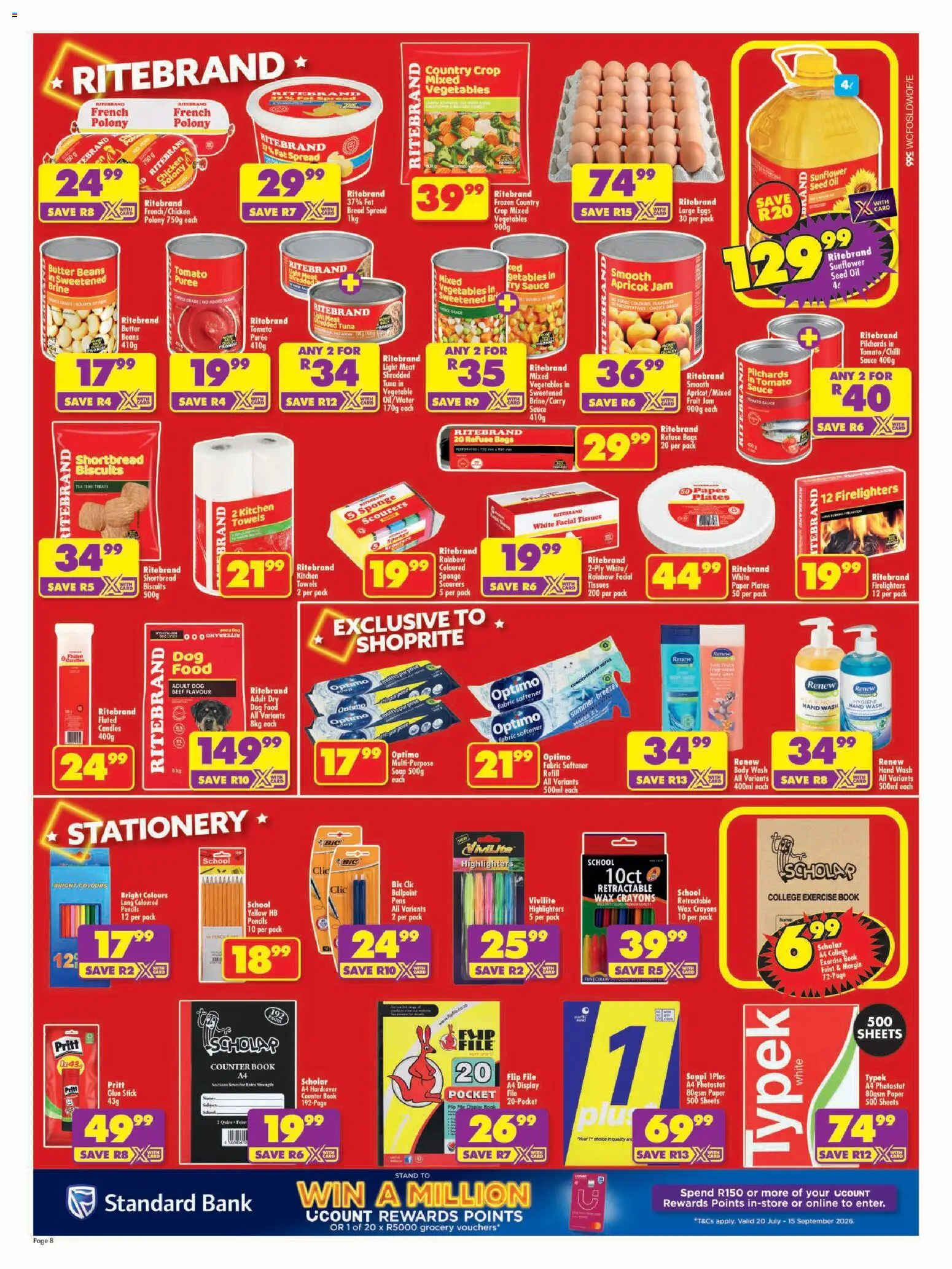 New Shoprite catalogue – valid from 20/07/2026 | Page: 8 | Products: Jam, Biscuits, Sauce, Paper plates