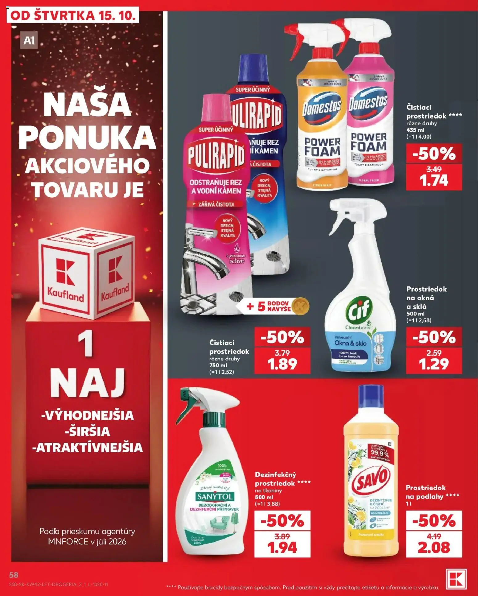 Kaufland SK akciós ujság - amely érvényes a következő dátumtól: 2026.10.15. | Oldal: 58 | Termékek: Réz, Domestos