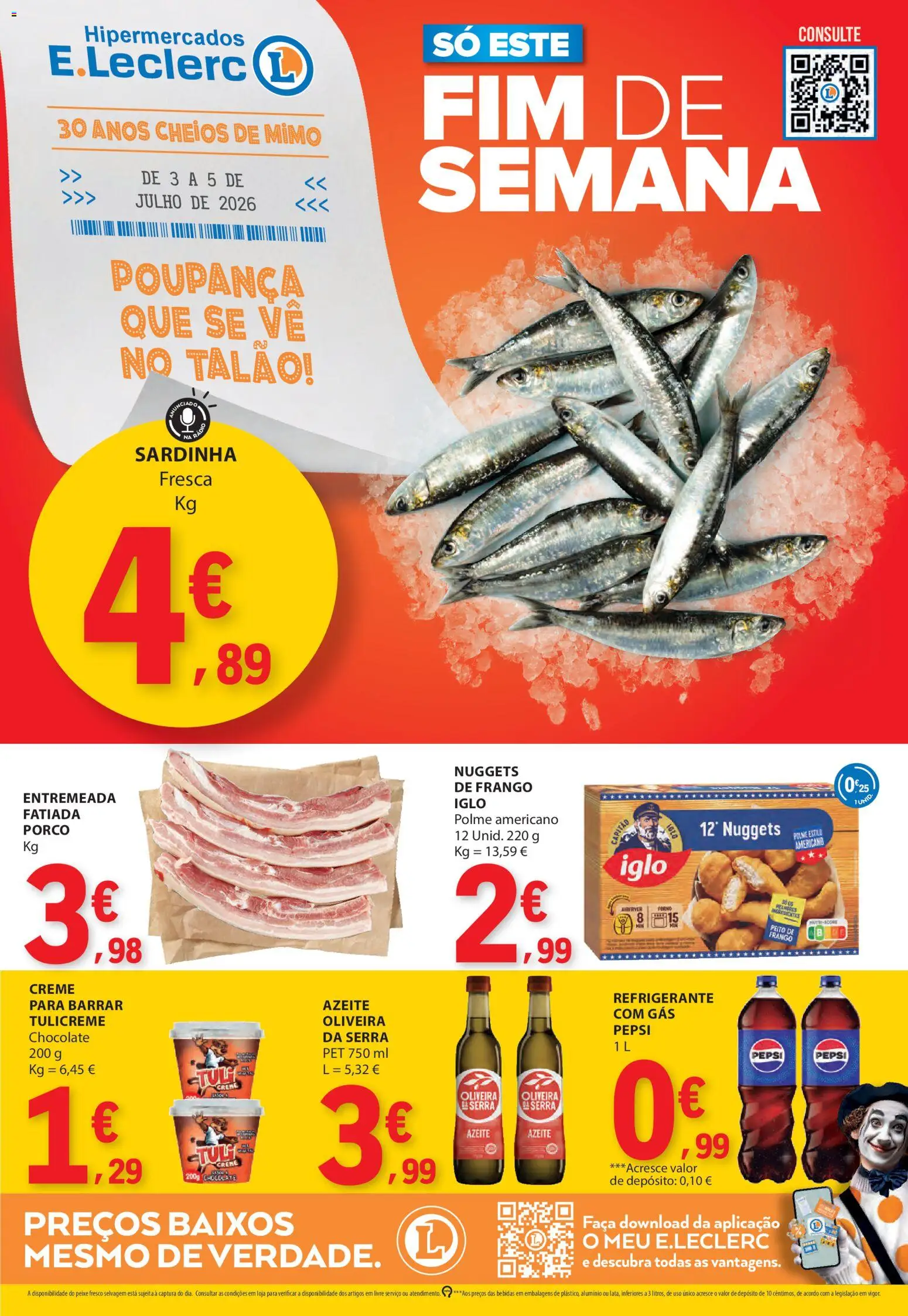 E.Leclerc Catálogo Fim de Semana │ válido de 03/07/2026 | Página: 1 | Produtos: Refrigerante, Azeite, Faca, Creme