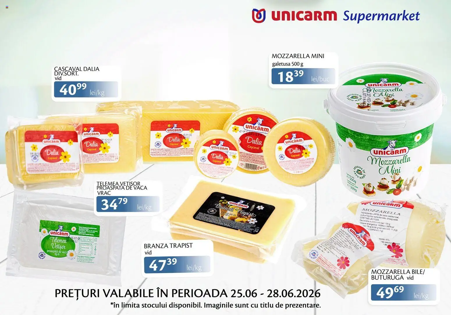 Noul catalog Unicarm – valabil de la 25.06.2026 | Pagină: 6 | Produse: Cașcaval, Mozzarella, Brânză
