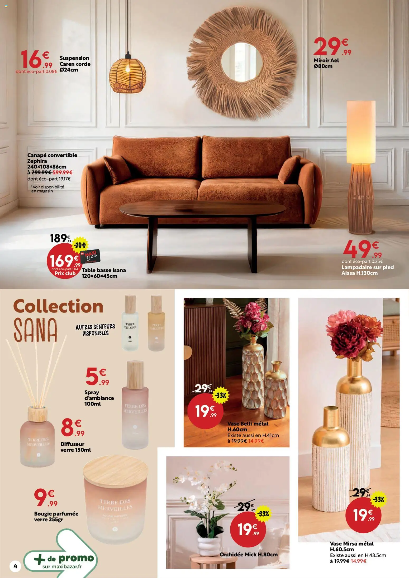 {H1} | Page: 4 | Produits: Lampadaire, Canapé convertible, Table basse, Orchidée