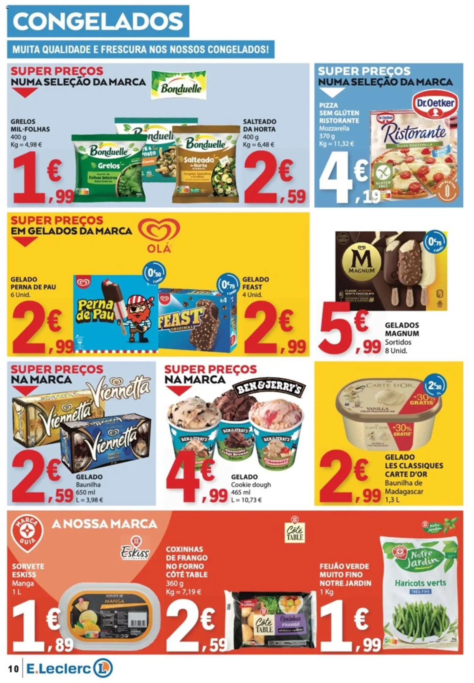 E.Leclerc folheto │ válido de 07.05.2026 | Página: 10 | Produtos: Forno, Gelado, Chocolate, Pizza