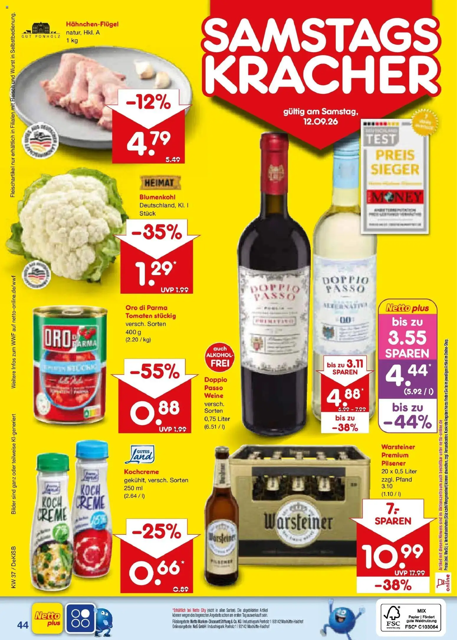 Netto Marken-Discount Prospekt Bad Friedrichshall – gültig ab 07.09.2026 | Seite: 64 | Produkte: Alkohol, Wurst, Doppio Passo, Blumenkohl