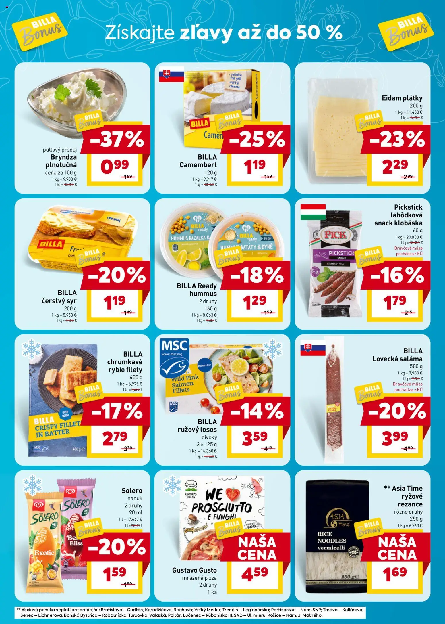 Nové Billa akcie – leták je platný od 20.05.2026 | Strana: 3 | Produkty: Saláma, Eidam, Nanuk, Rezance