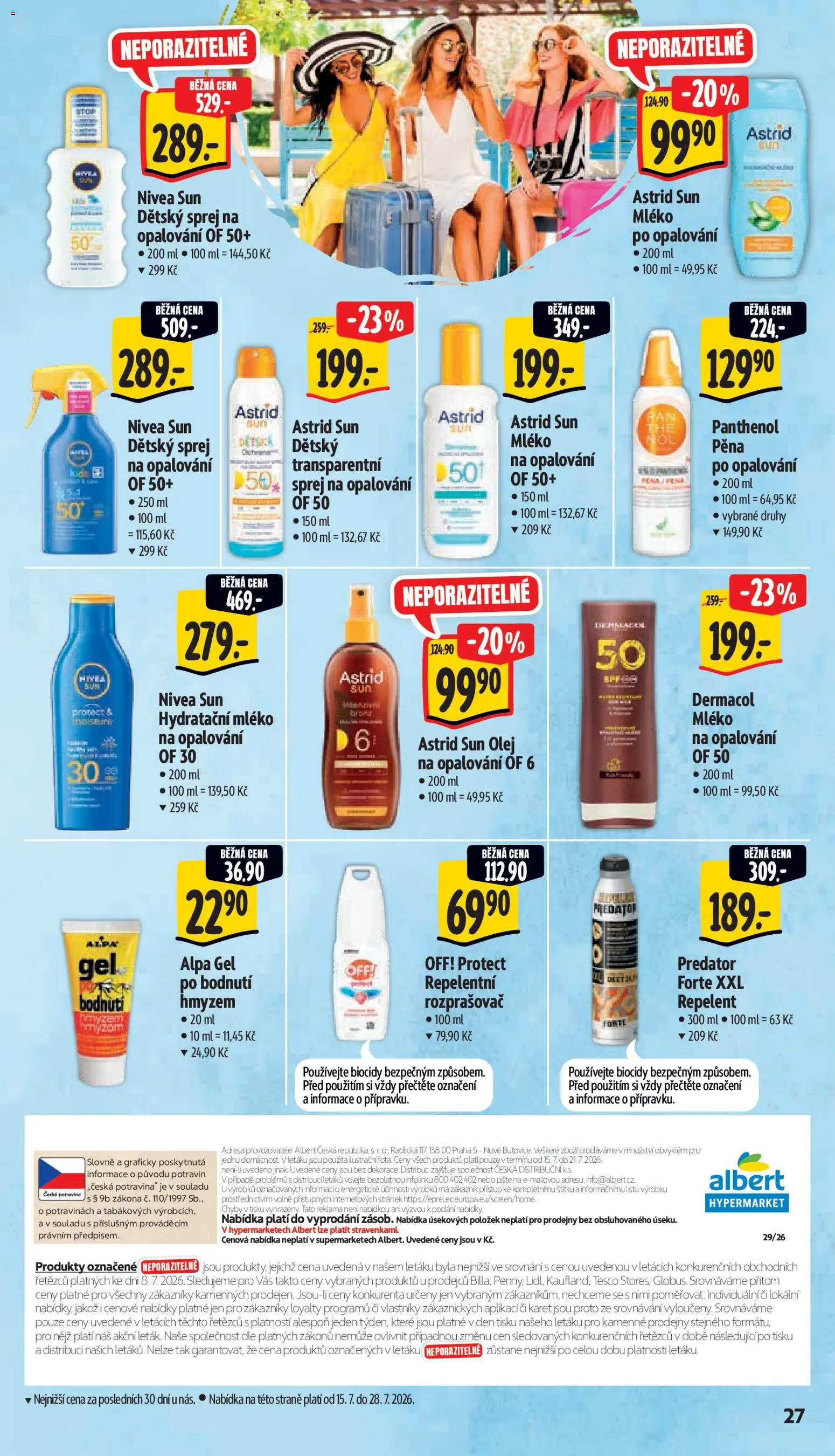 Albert leták - Hypermarket od 15.07.2026 | Strana: 37 | Produkty: Olej na opalování, Mléko, Alpa, Panthenol