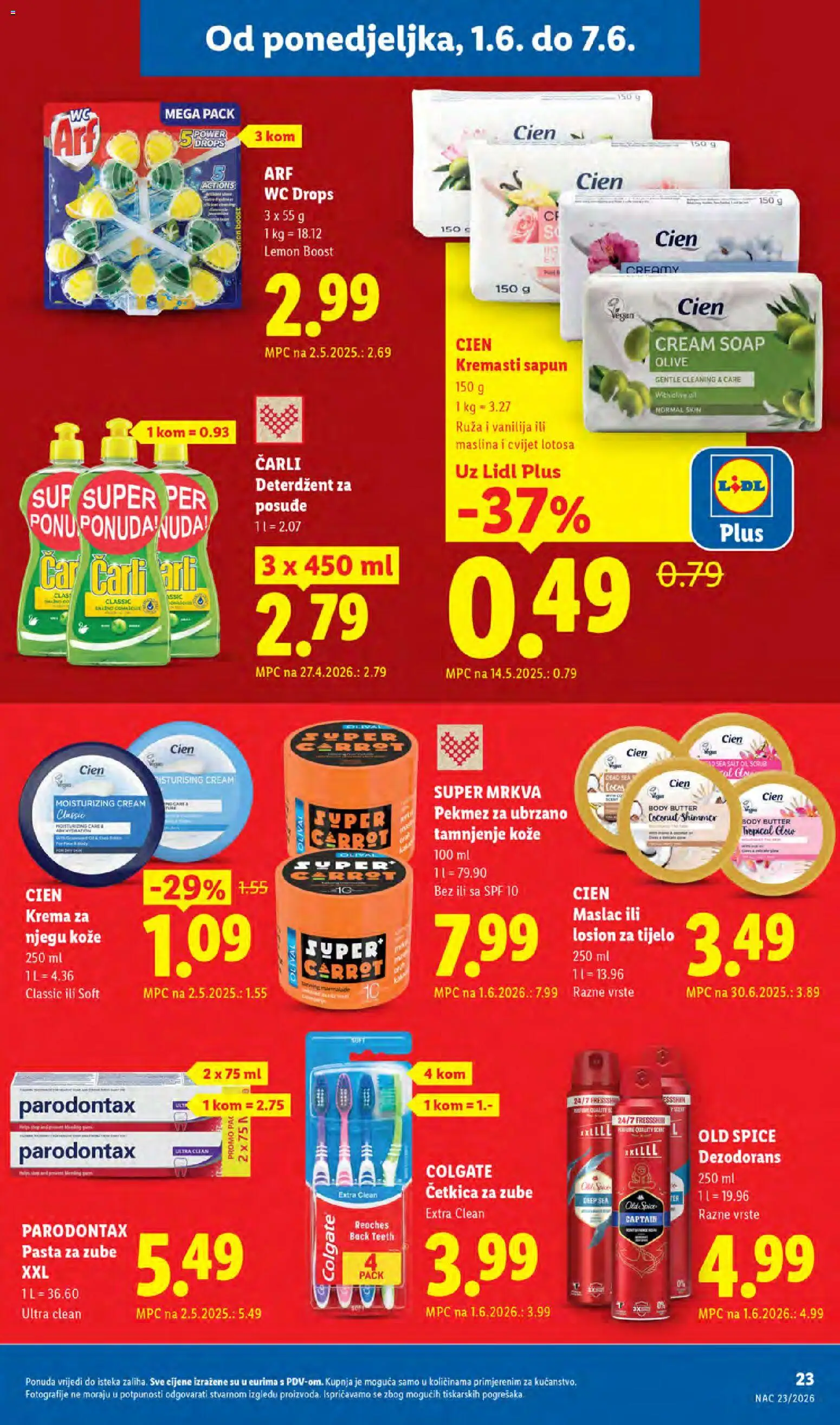 Lidl katalog | vrijedi od 01.06.2026 | Stranica: 23 | Proizvodi: Pekmez, Maslac, Sapun, Četkica za zube