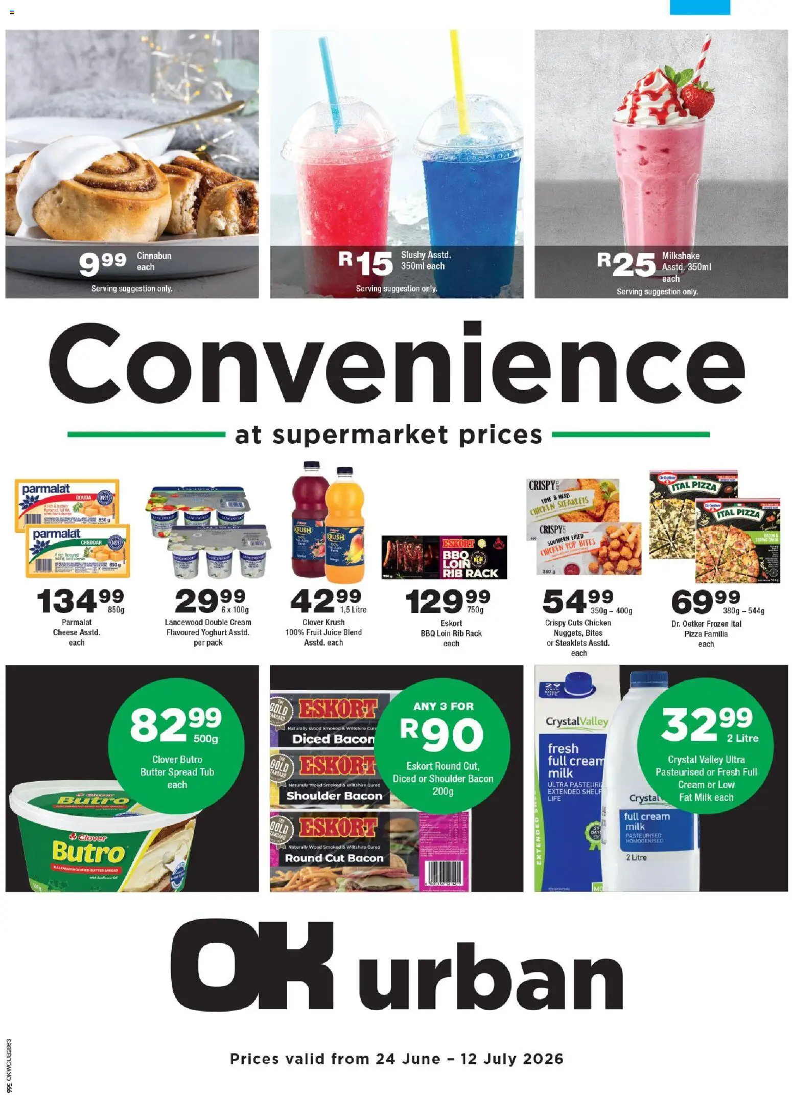 New OK Foods catalogue – valid from 24/06/2026 | Page: 1 | Products: Shelf, Juice, Chicken, Lime
