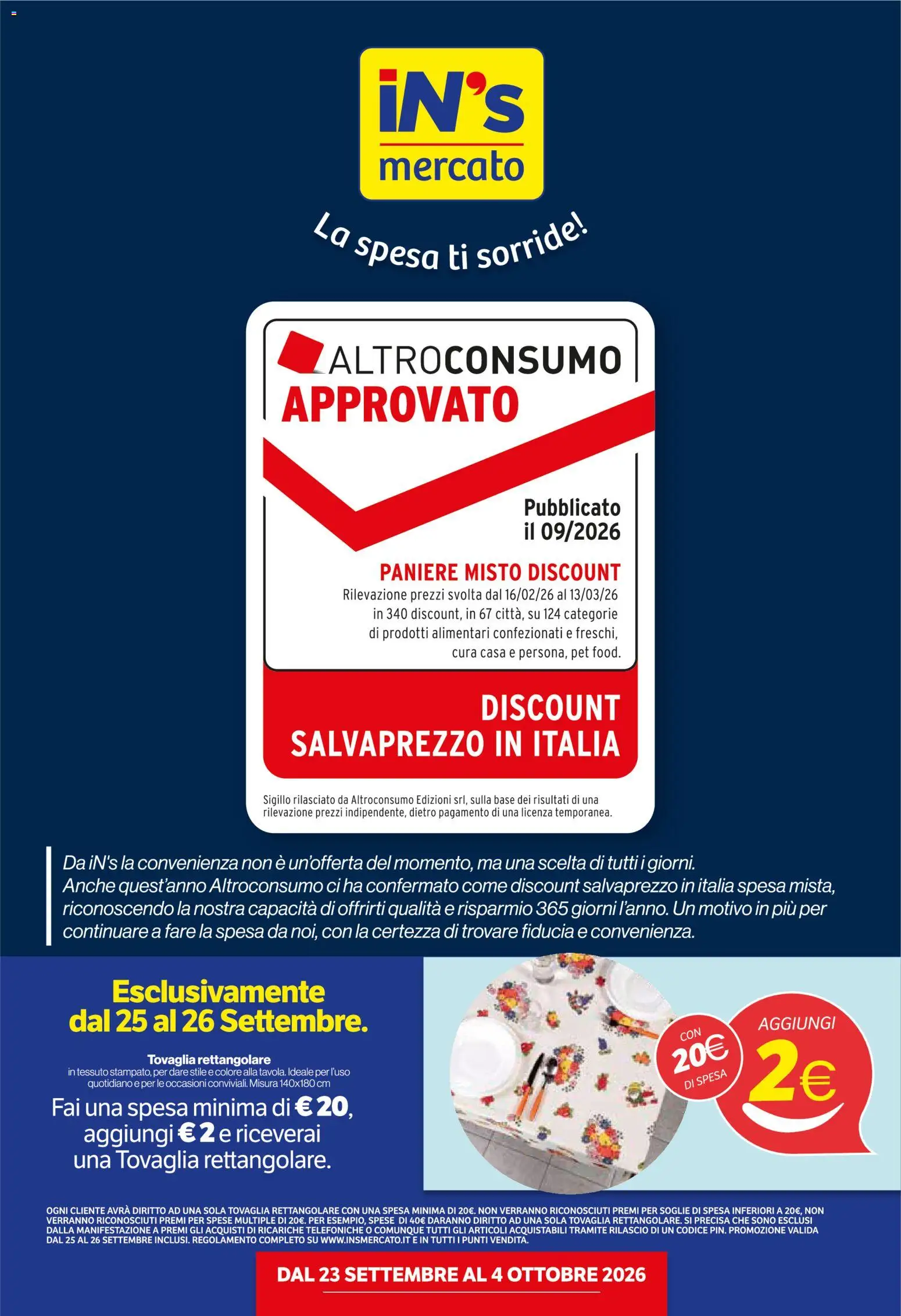 Volantino IN's del 23/09/2026 | Pagina: 1 | Prodotti: Prodotti alimentari, Tovaglia