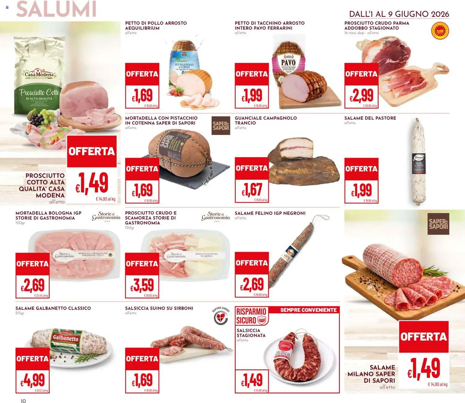 Volantino Pan del 01.06.2026 | Pagina: 10 | Prodotti: Petto di Pollo, Salame, Mortadella, Forno