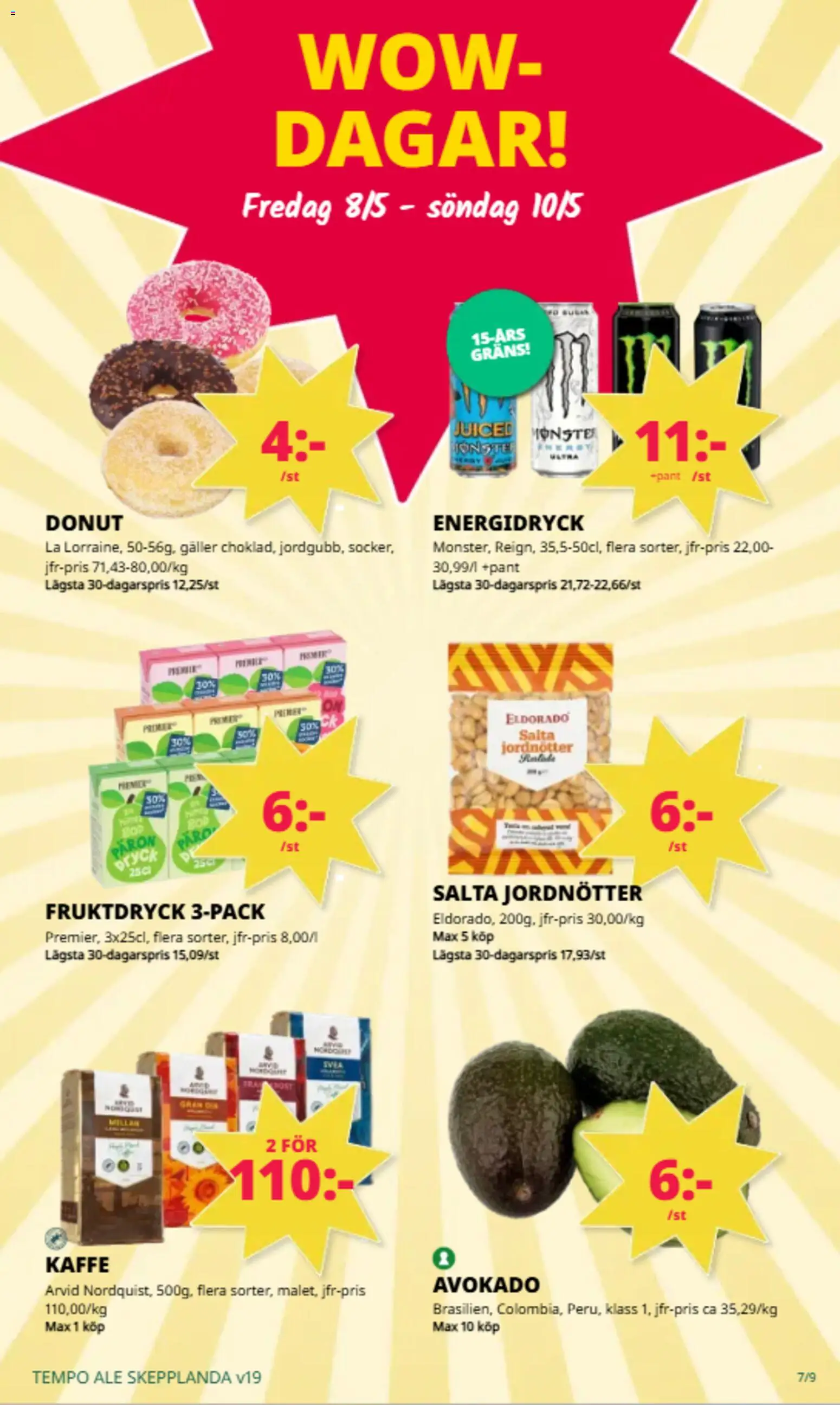Tempo reklamblad aktuell från 04.05.2026 | Sida: 8 | Produkter: Jordnötter, Galler, Kaffe, Energidryck