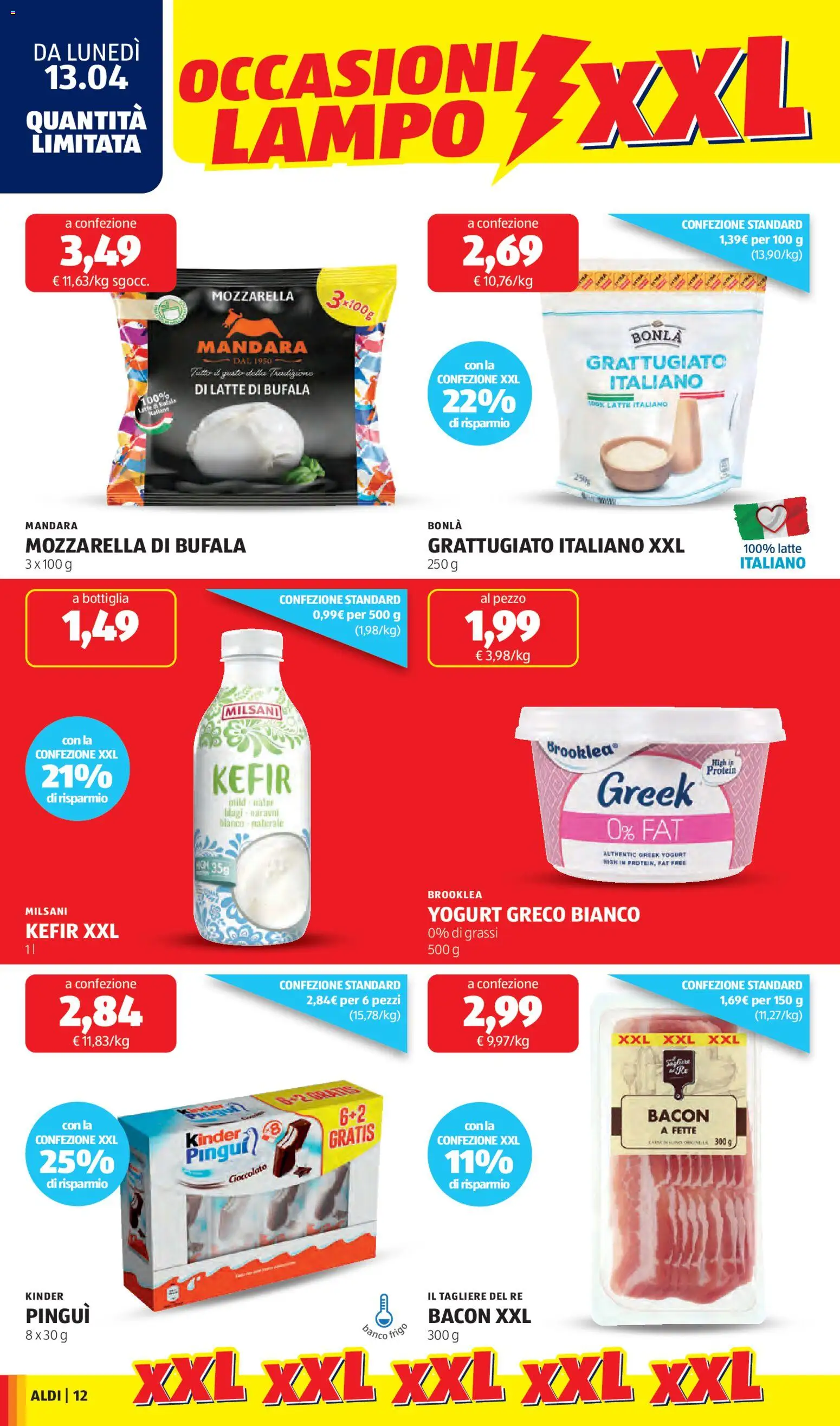 Volantino Aldi del 13.04.2026 | Pagina: 12 | Prodotti: Yogurt greco, Cioccolato, Mozzarella, Tagliere