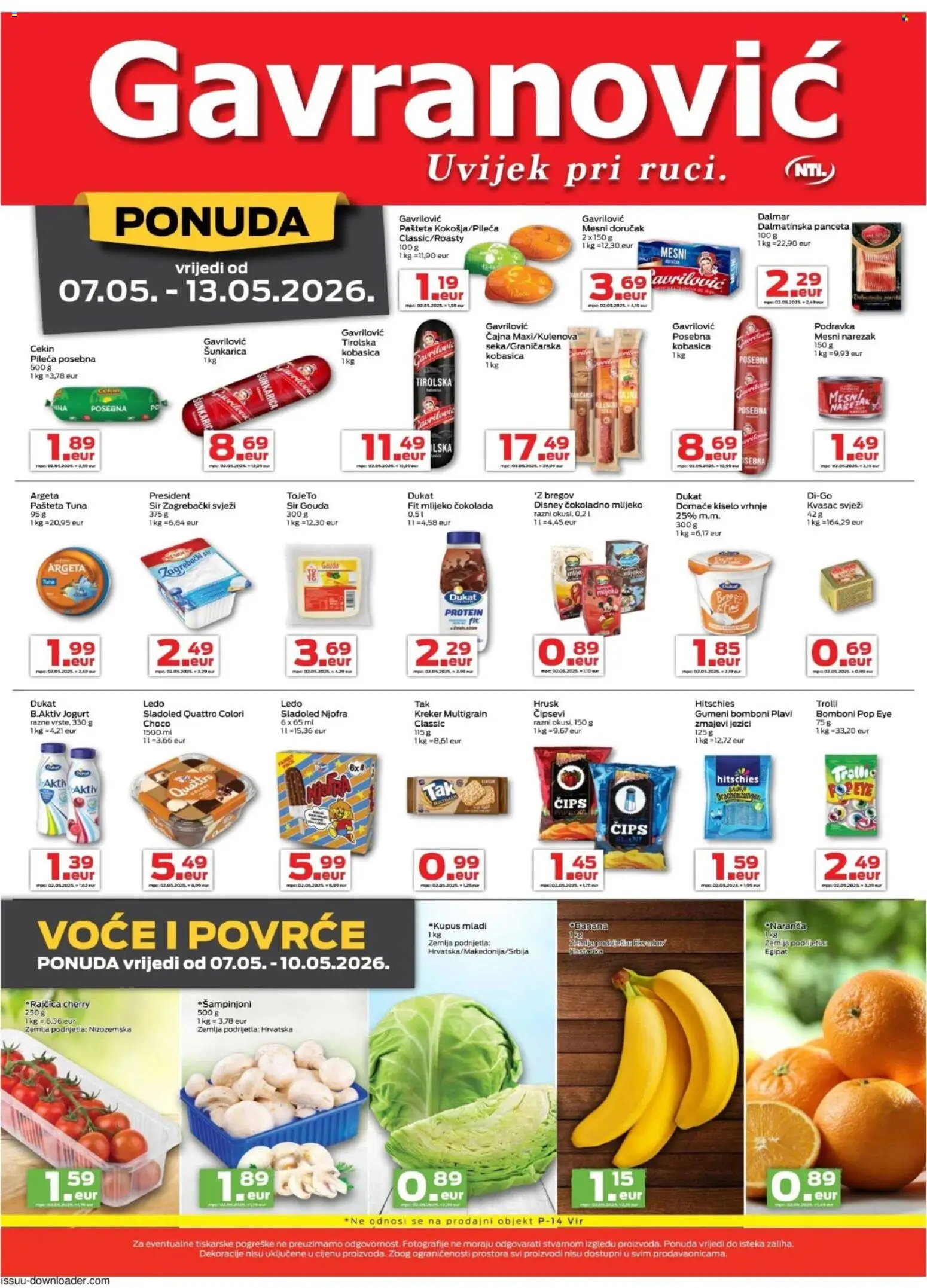 Gavranović katalog | vrijedi od 07.05.2026 | Stranica: 5 | Proizvodi: Mlijeko, Mesni doručak, Kobasica, Kvasac