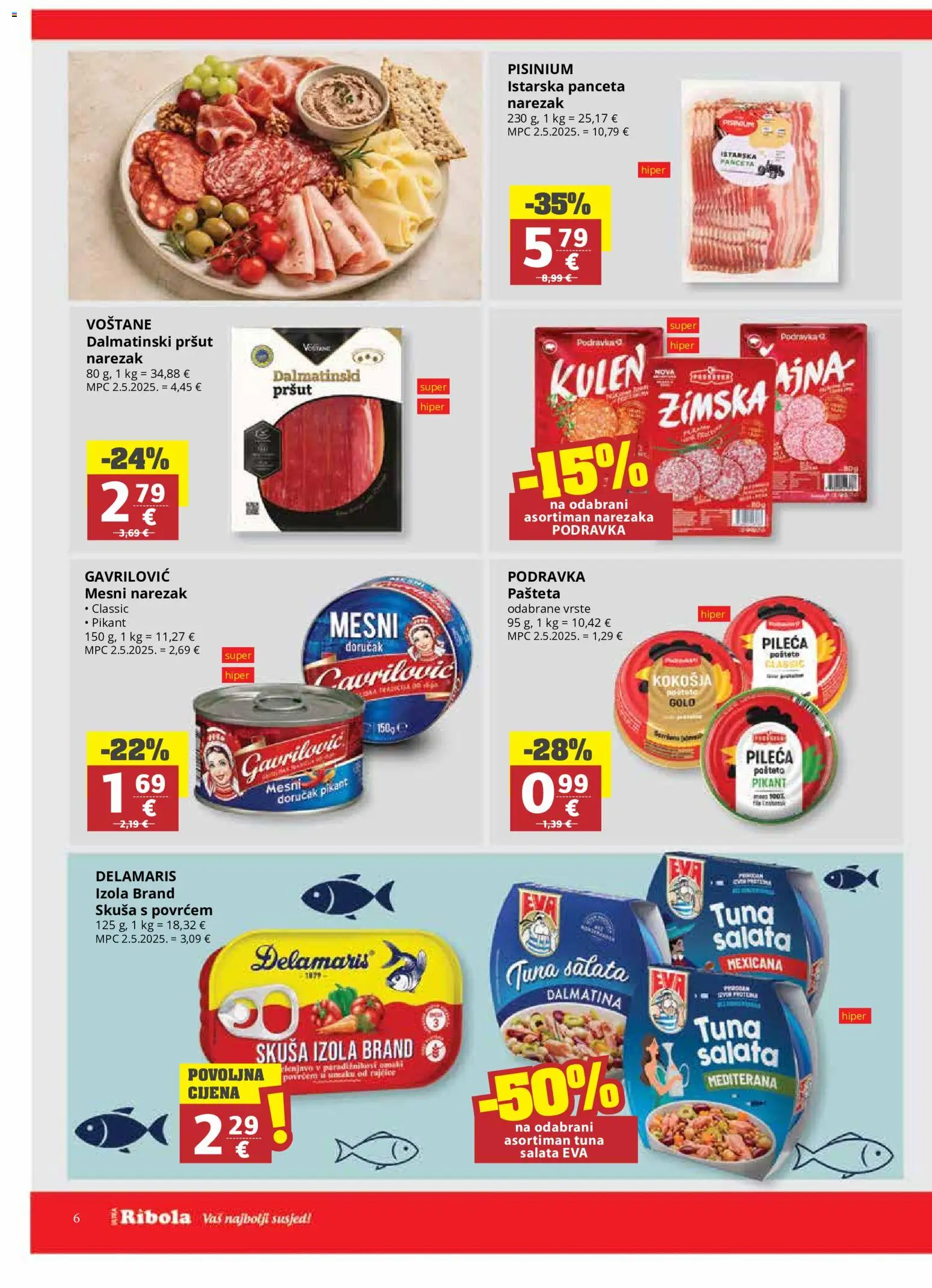 Ribola katalog | vrijedi od 06.08.2026 | Stranica: 6 | Proizvodi: Podravka, Pršut, Salata, Kulen