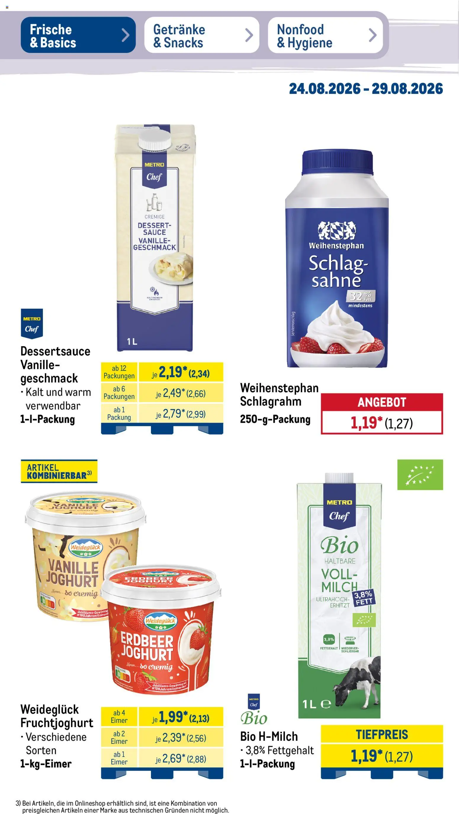 Metro Prospekt – gültig ab 24.08.2026 | Seite: 16 | Produkte: Joghurt, Fruchtjoghurt, Vanille, Sahne
