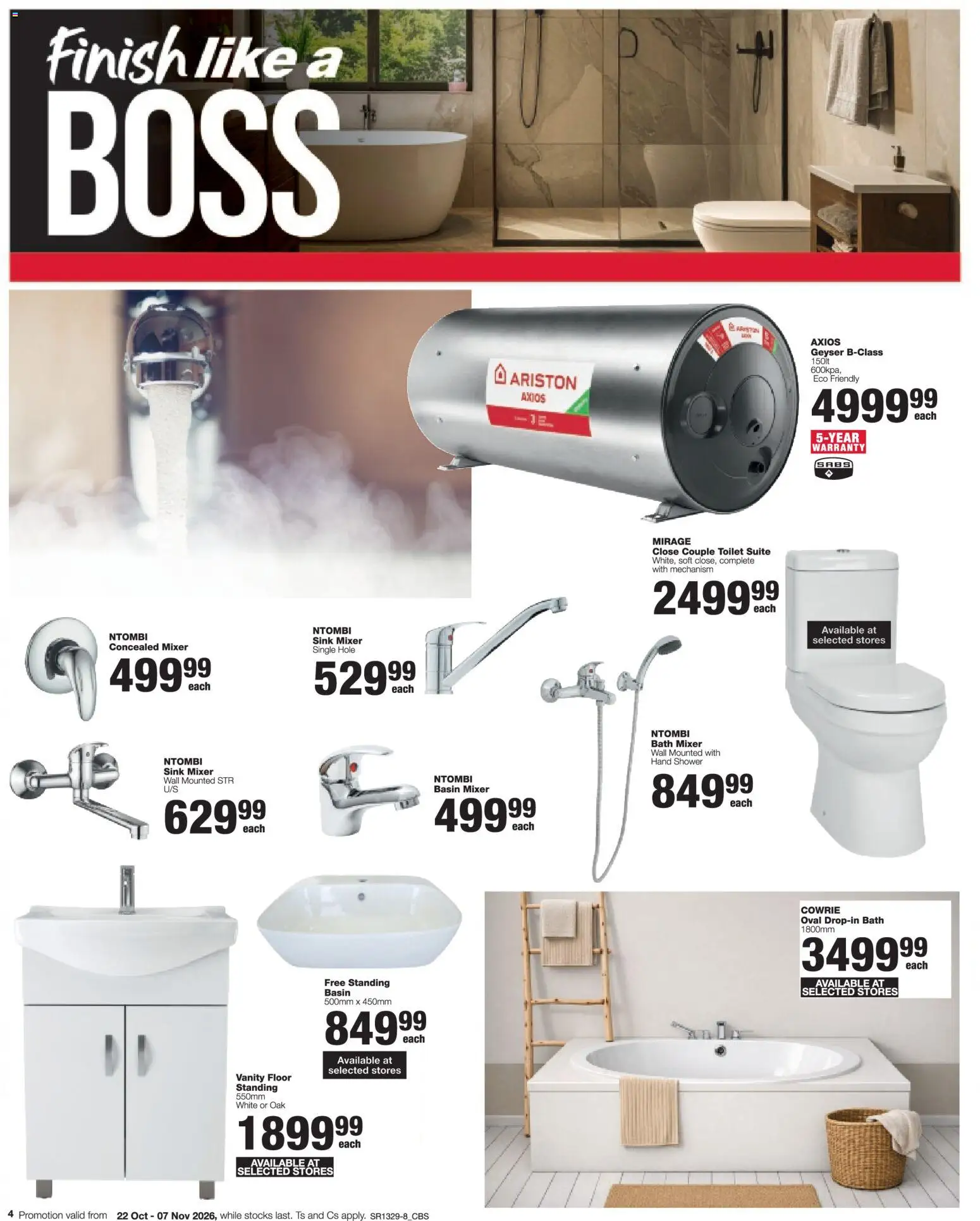 New Build It catalogue – valid from 22/10/2026 | Page: 4 | Products: Toilet, Shower, Geyser, Sink