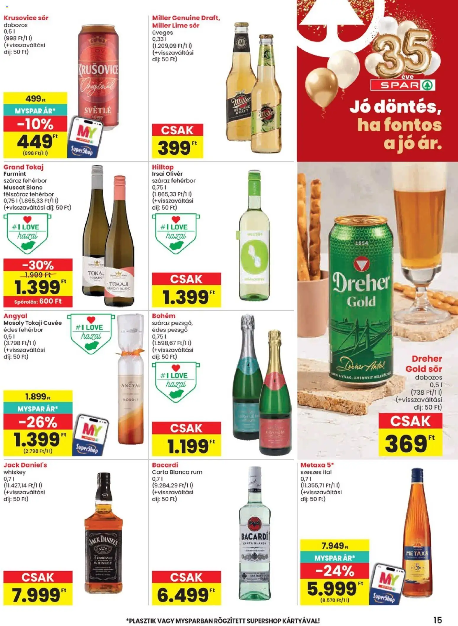 Spar akciós ujság - amely érvényes a következő dátumtól: 14.05.2026 | Oldal: 15 | Termékek: Lime, Whiskey, Rum, Krusovice