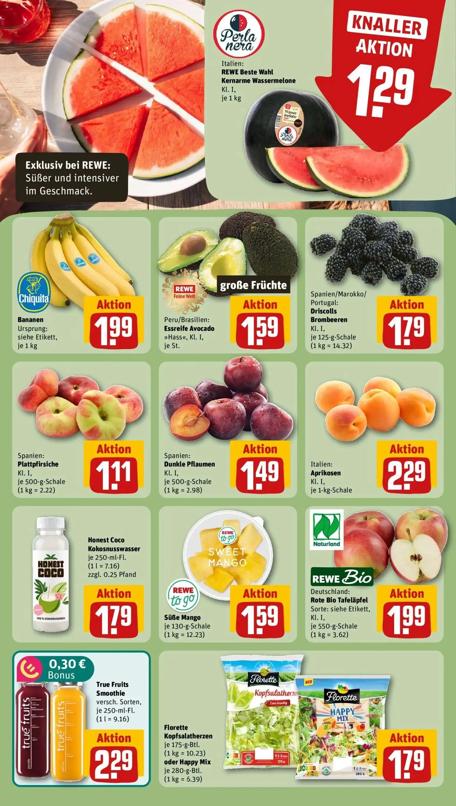 Rewe Prospekt Berlin / Friedrichshain – gültig ab 06.07.2026 | Seite: 4 | Produkte: Bananen, Wasser, Wassermelone, Melone