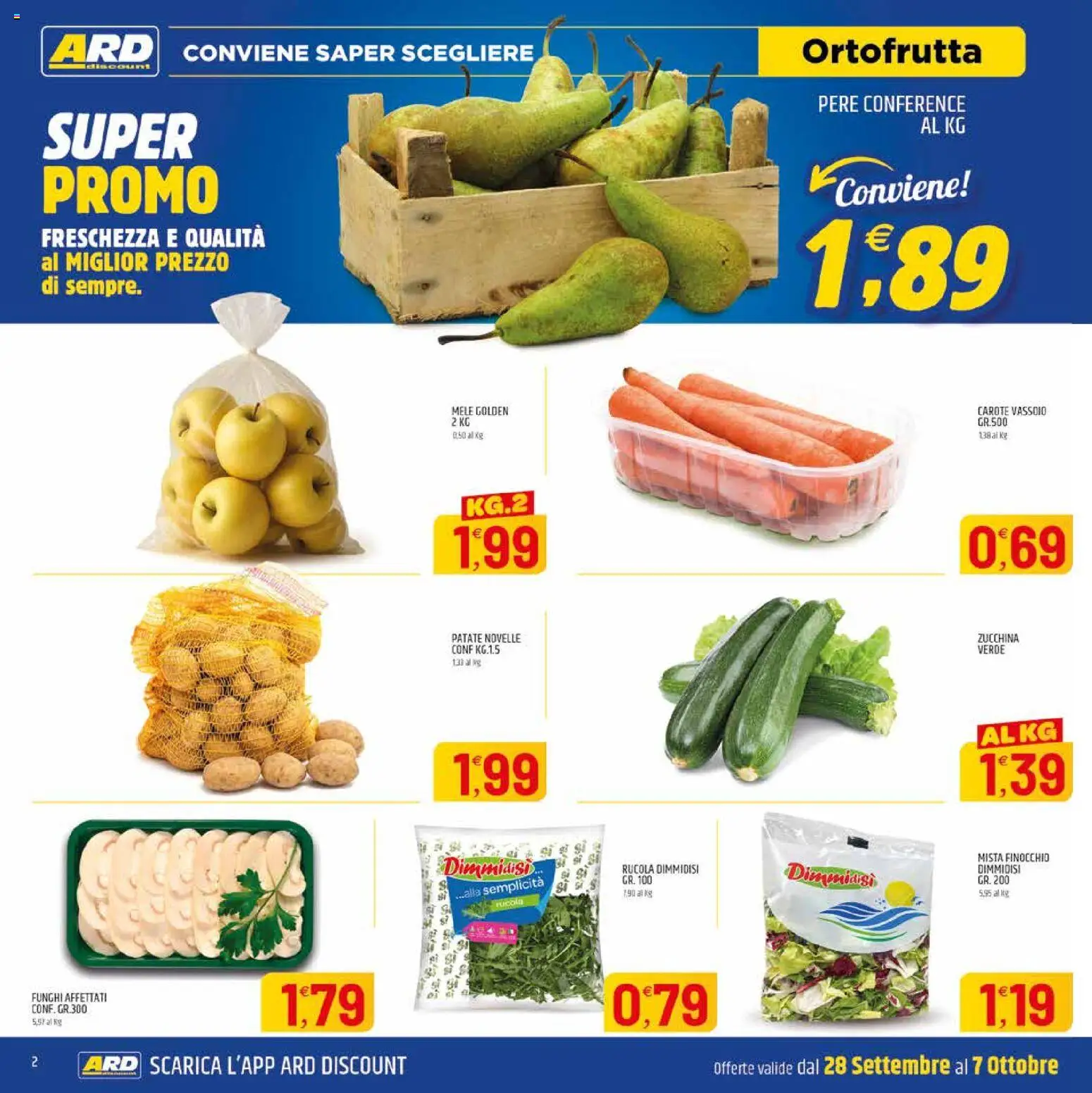 Volantino ARD Discount del 28/09/2026 | Pagina: 2 | Prodotti: Rucola, Pere, Patate, Funghi