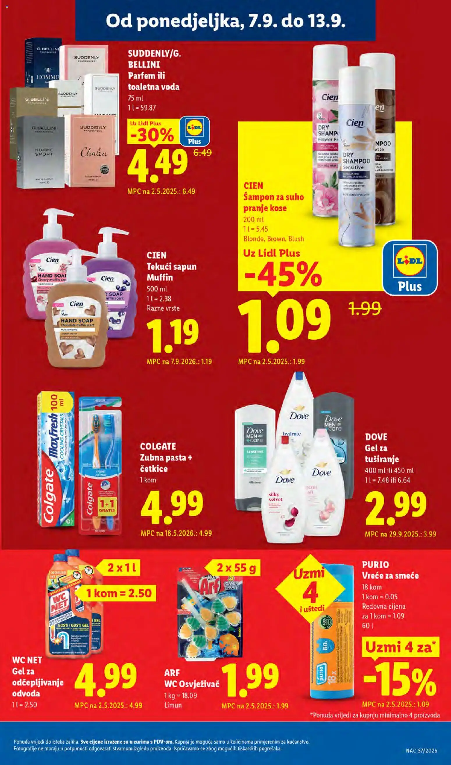 Lidl katalog | vrijedi od 07.09.2026 | Stranica: 25 | Proizvodi: Šampon, Vreće za smeće, Dove, WC Net